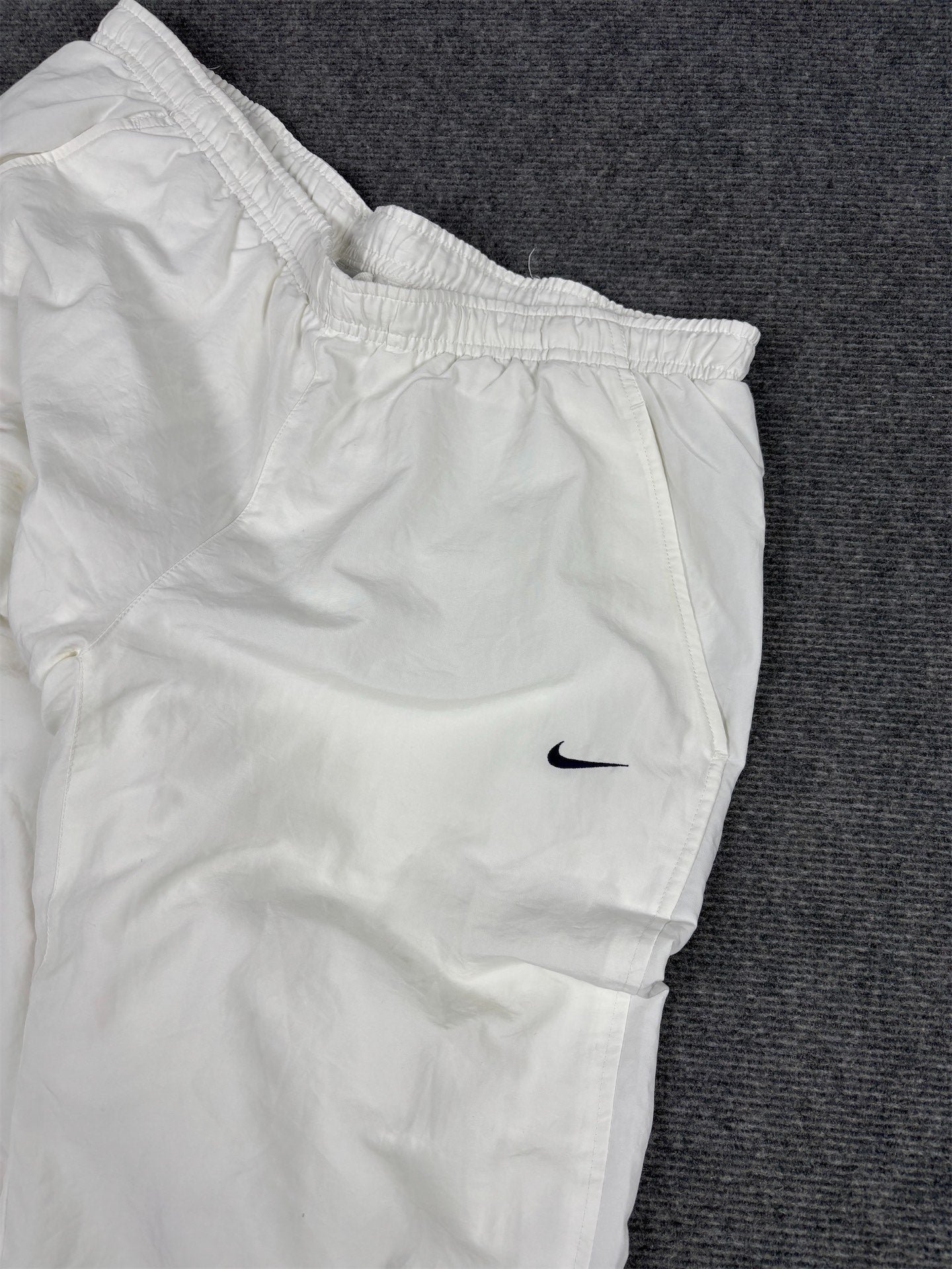 Vintage Y2K Nike Track Pants L White Black Swoosh Wide Leg Ankle Velcro Joggers