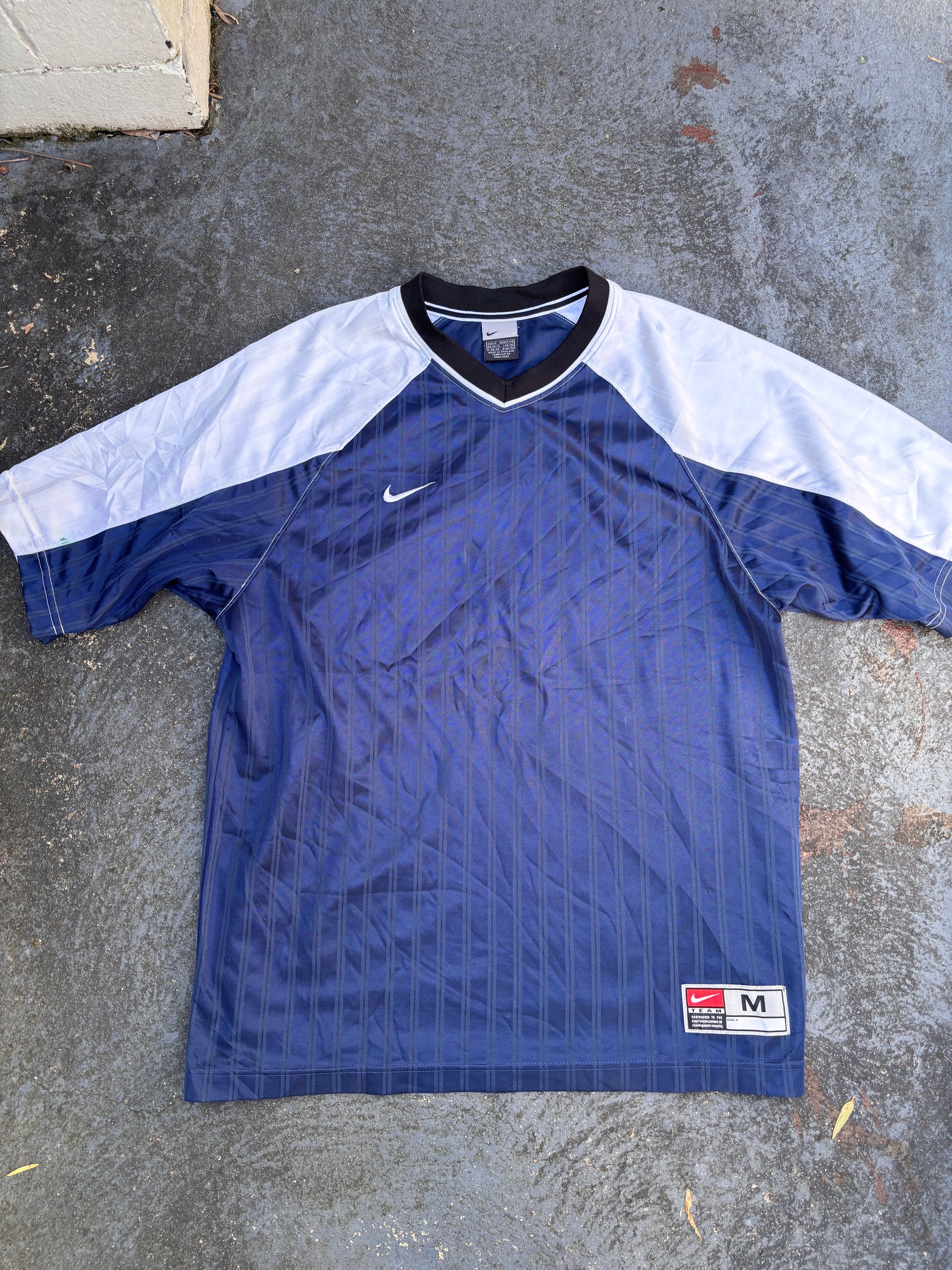 Vintage Y2K Nike Team Jersey Size M Navy White Pinstripe V-Neck