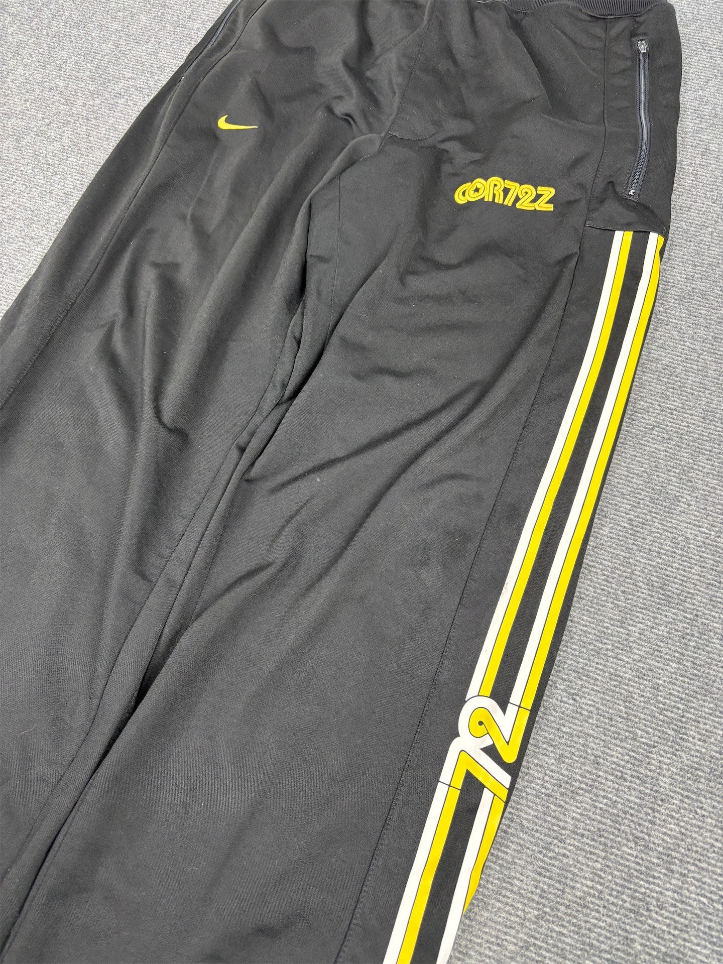 Vintage Y2K Nike Track Pants Womens Size S Black Yellow Cortez Side Stripe Wide Leg