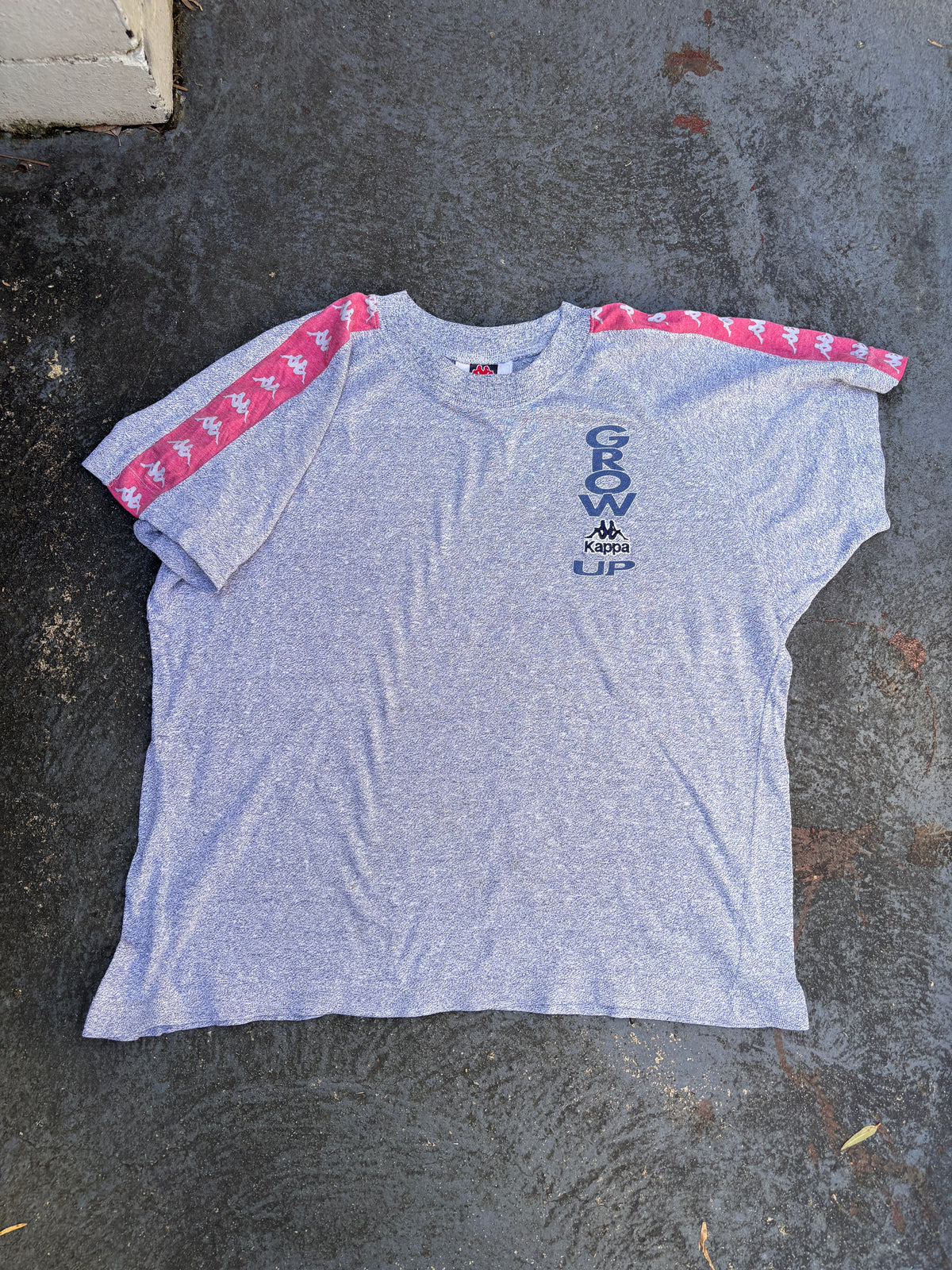Vintage 90s Kappa Marbled T-Shirt Size S Navy White Arm Logo Detail