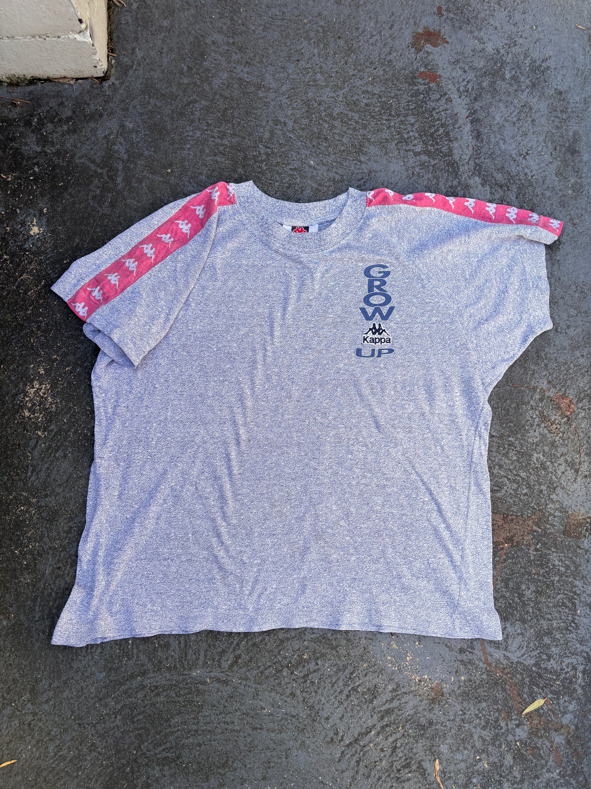 Vintage 90s Kappa Marbled T-Shirt Size S Navy White Arm Logo Detail