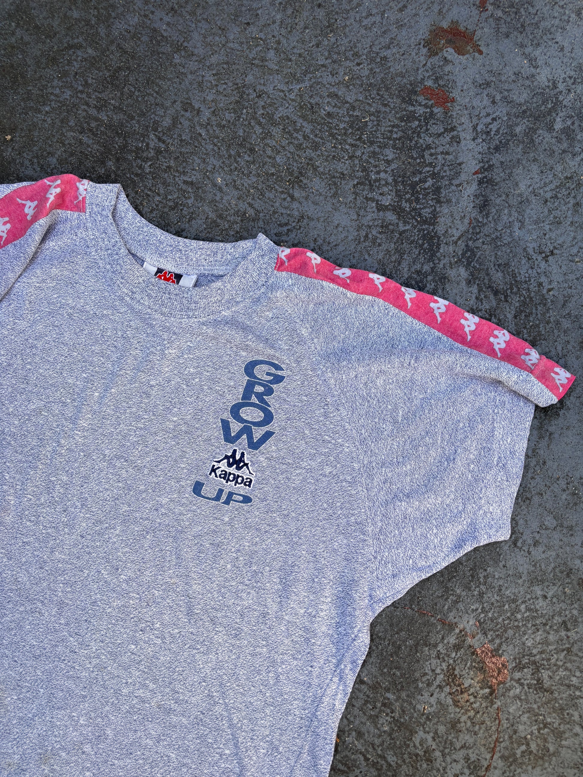 Vintage 90s Kappa Marbled T-Shirt Size S Navy White Arm Logo Detail