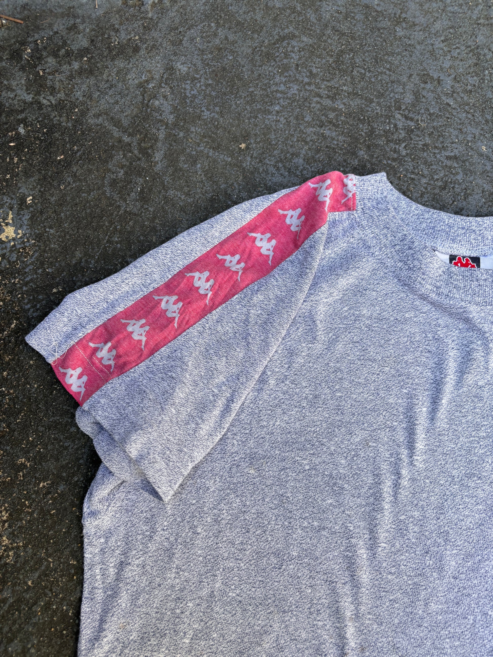 Vintage 90s Kappa Marbled T-Shirt Size S Navy White Arm Logo Detail