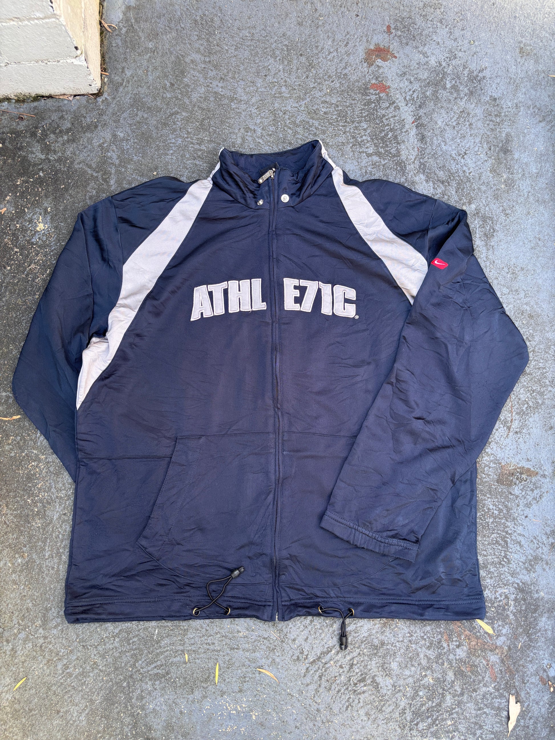 Vintage Y2K Nike Jacket Size XL Navy Grey Red Tab Logo Full Zip Satin Style