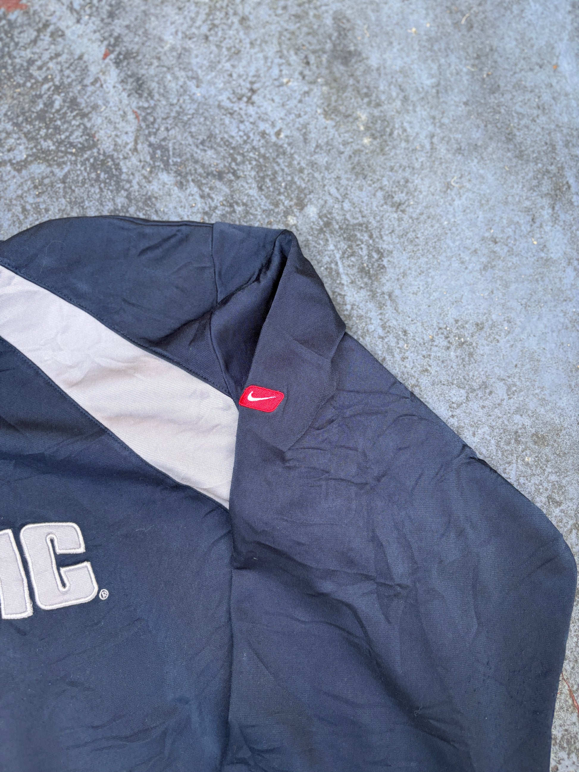Vintage Y2K Nike Jacket Size XL Navy Grey Red Tab Logo Full Zip Satin Style
