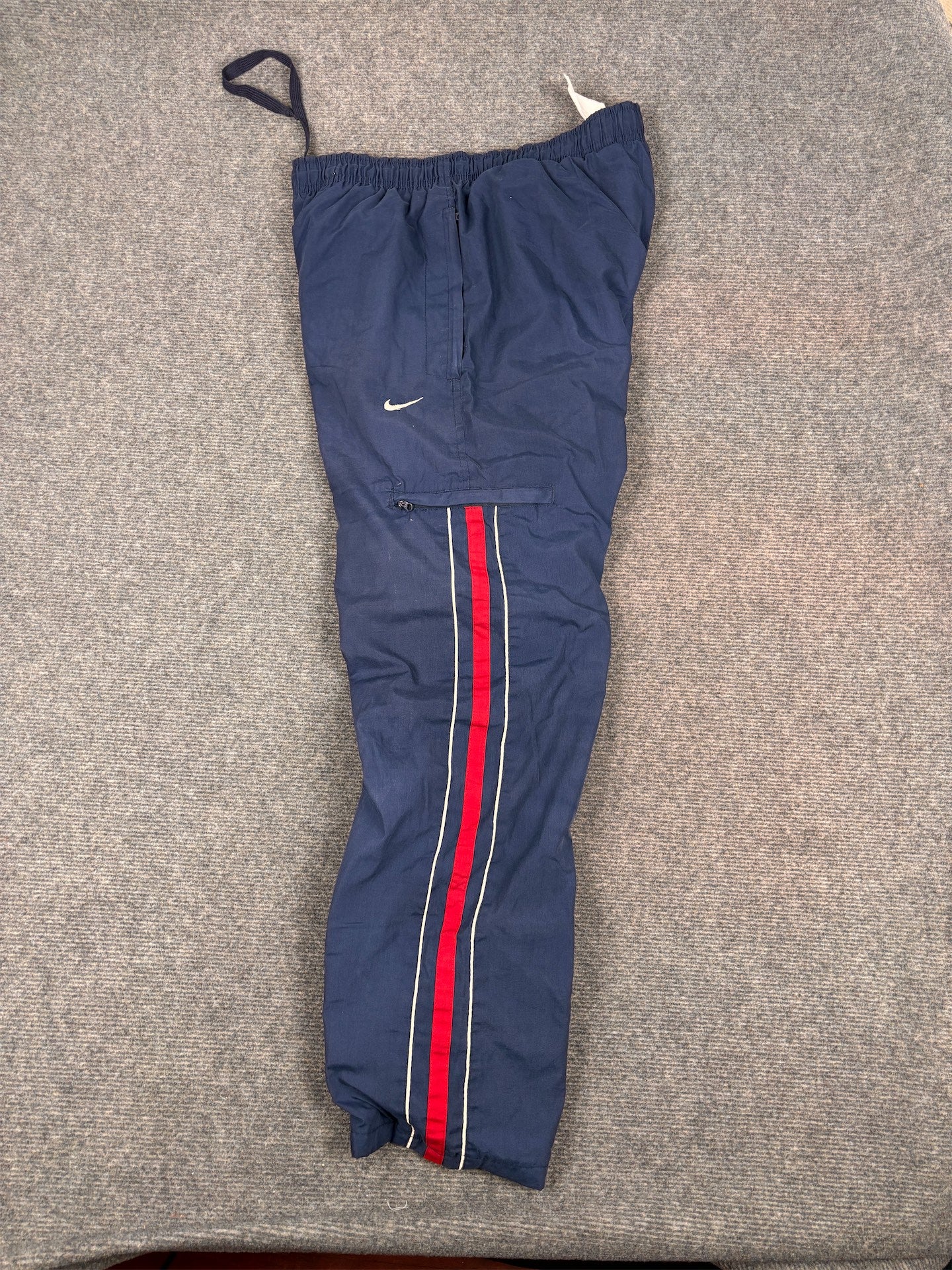 Vintage Y2K Nike Cargo Track Pants Size L Navy Red Detail Wide Leg