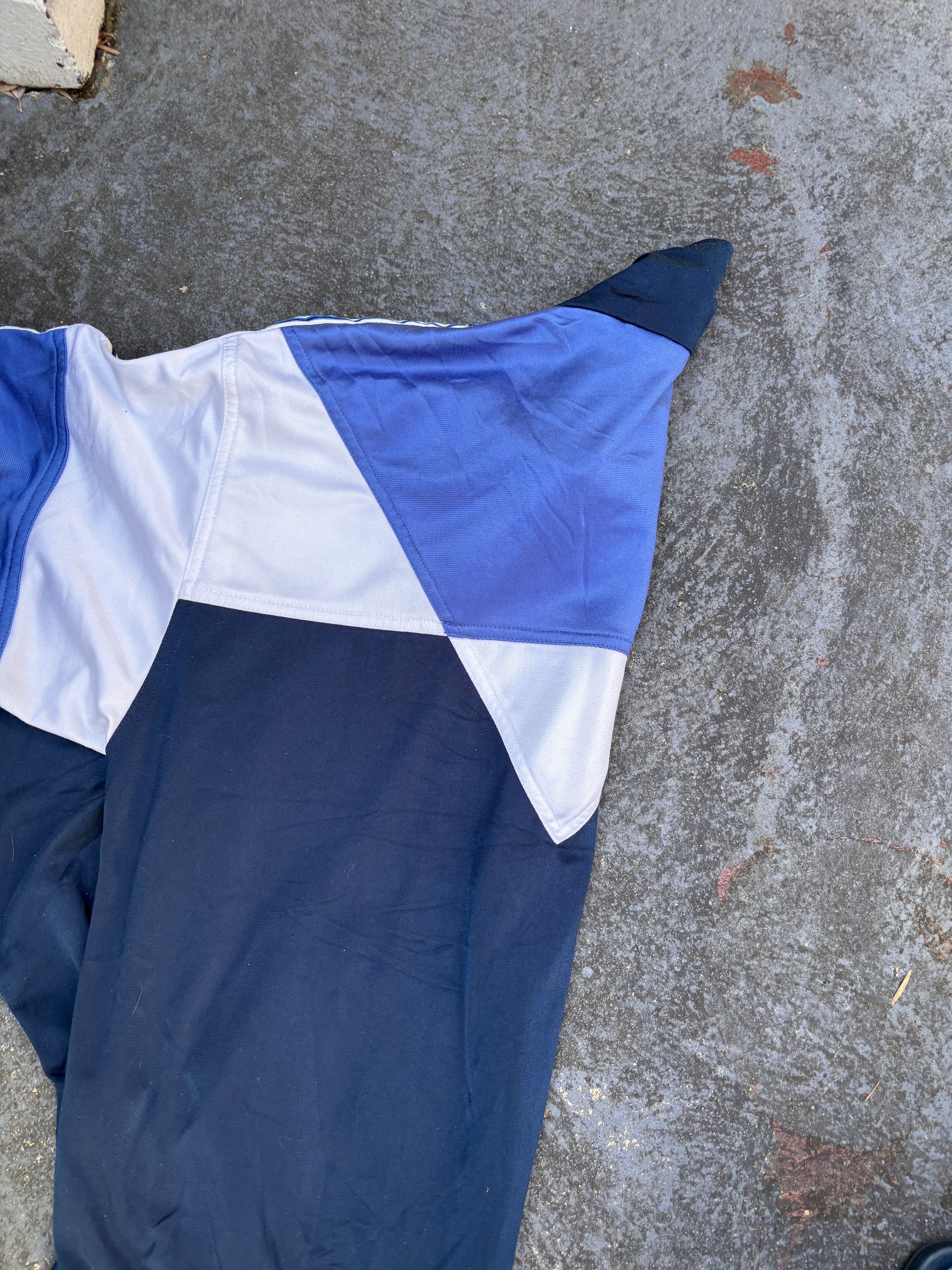 Vintage 90s Lotto Jacket Size L Navy White Sleeve Logo Tape Full Zip Satin Style