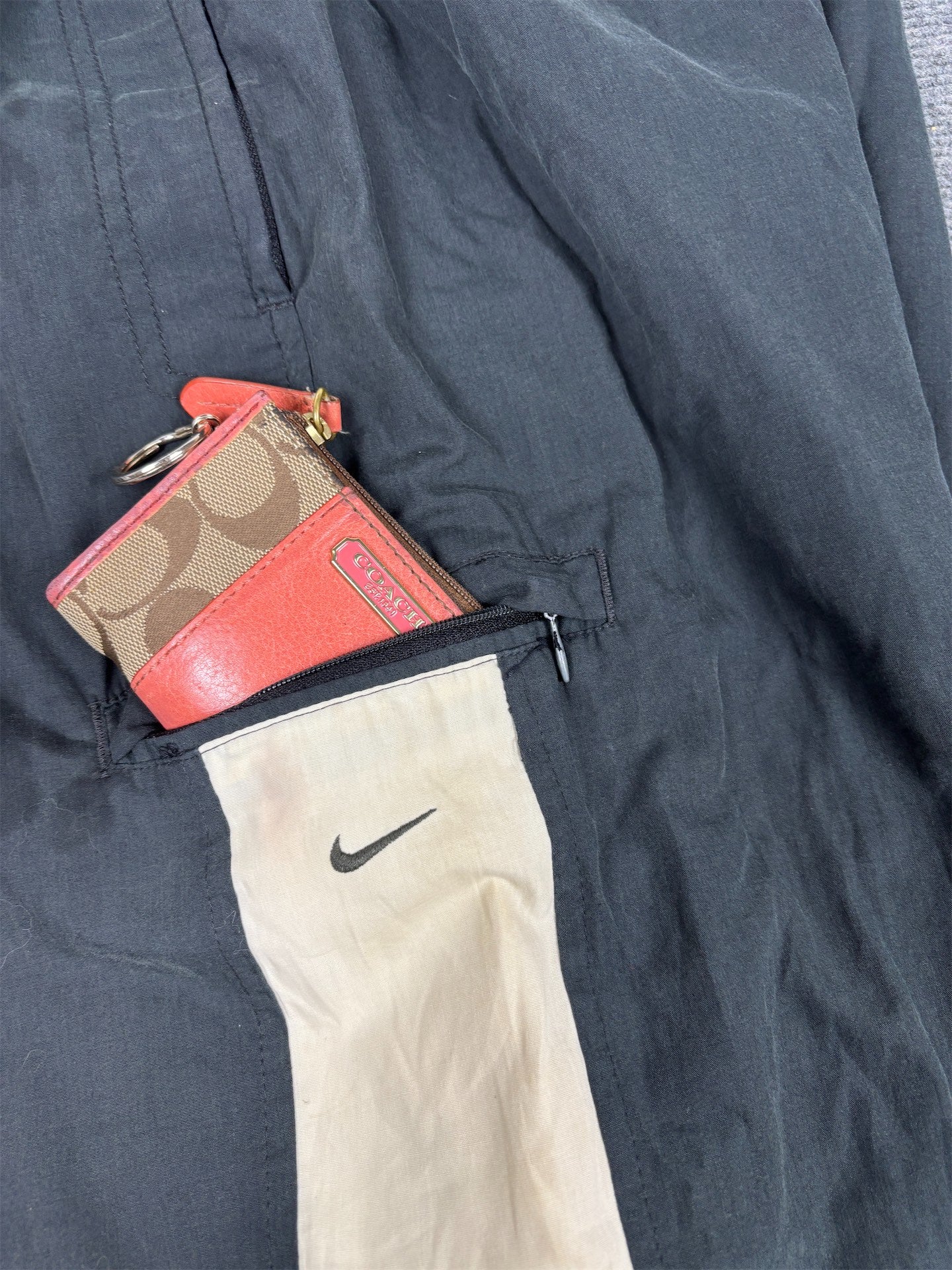 Vintage Y2K Nike Cargo Track Pants Size M Black Grey Cream Bungee Tabs Wide Leg