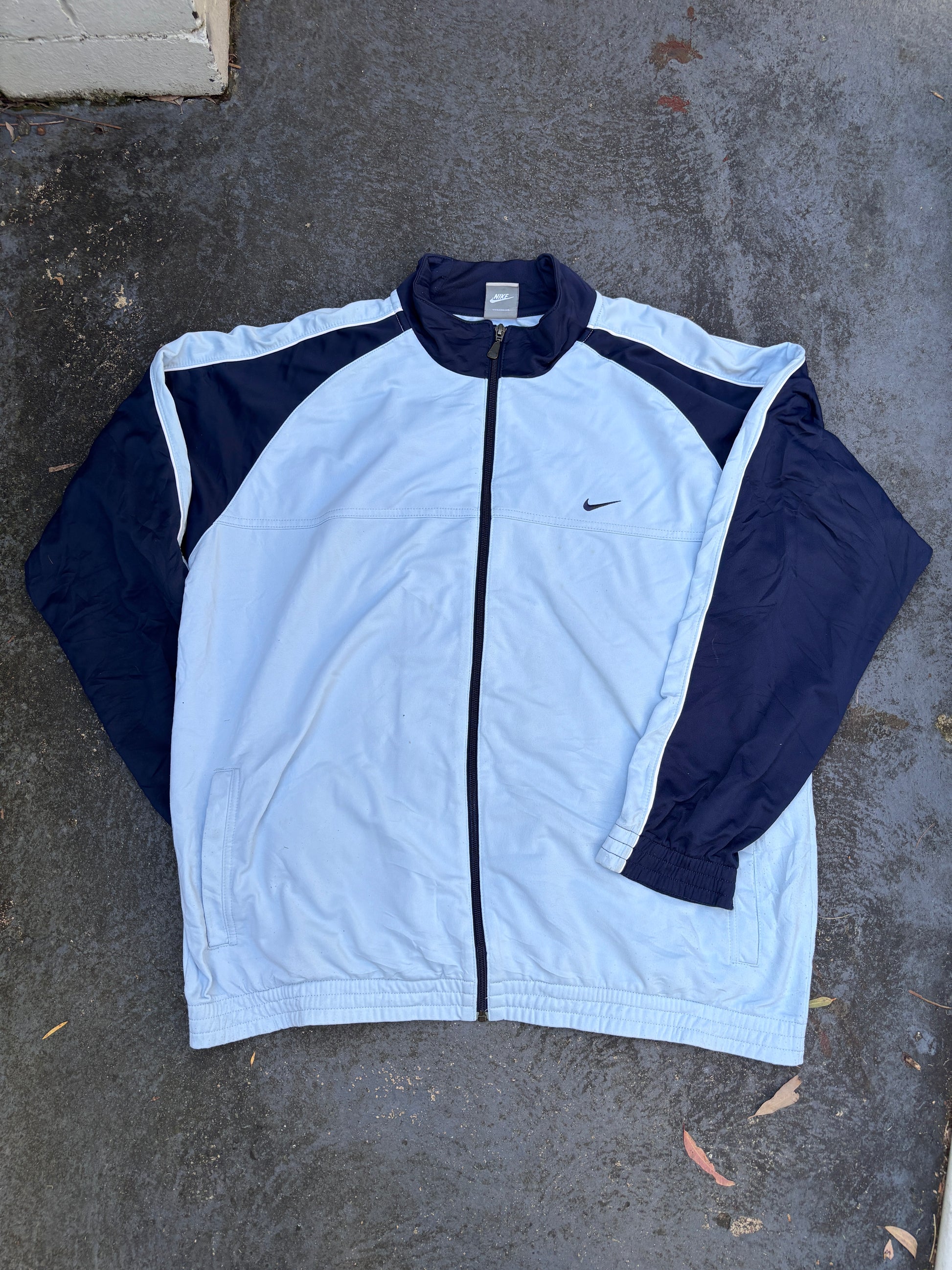 Vintage Y2K Nike Jacket Size XL Blue Two-Tone Chest Swoosh Full Zip Mock Neck