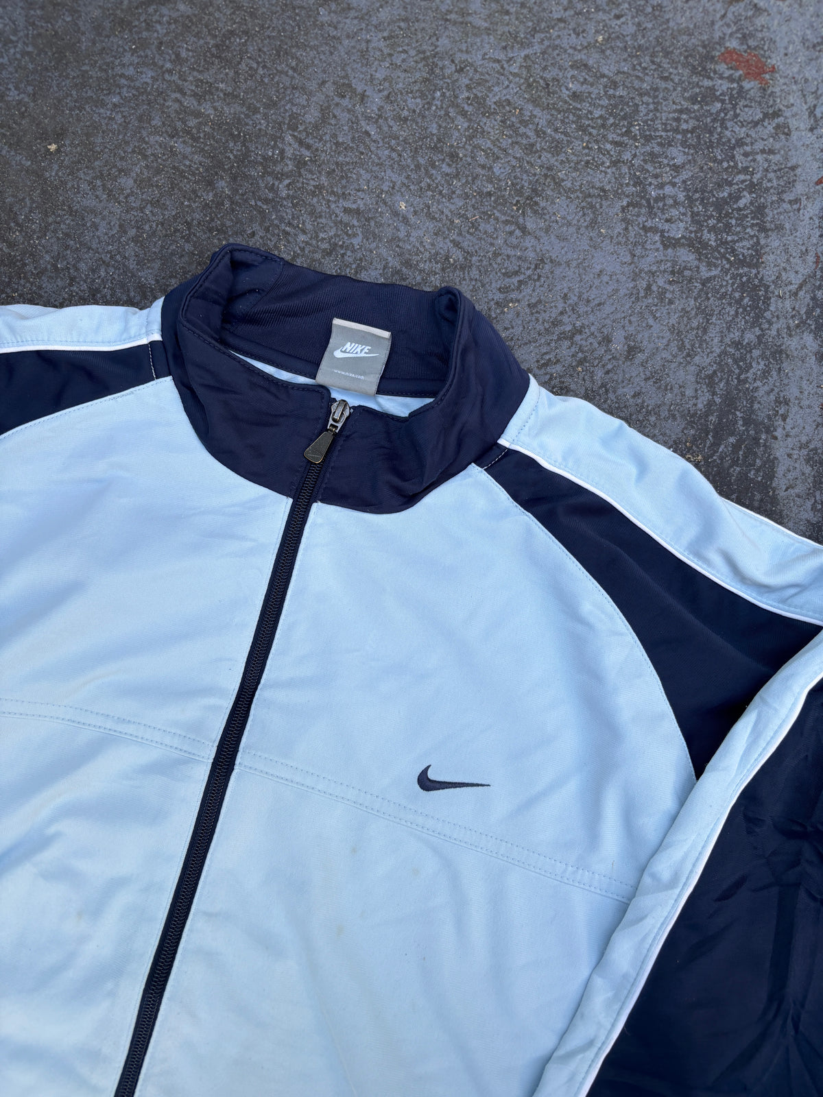 Vintage Y2K Nike Jacket Size XL Blue Two-Tone Chest Swoosh Full Zip Mock Neck