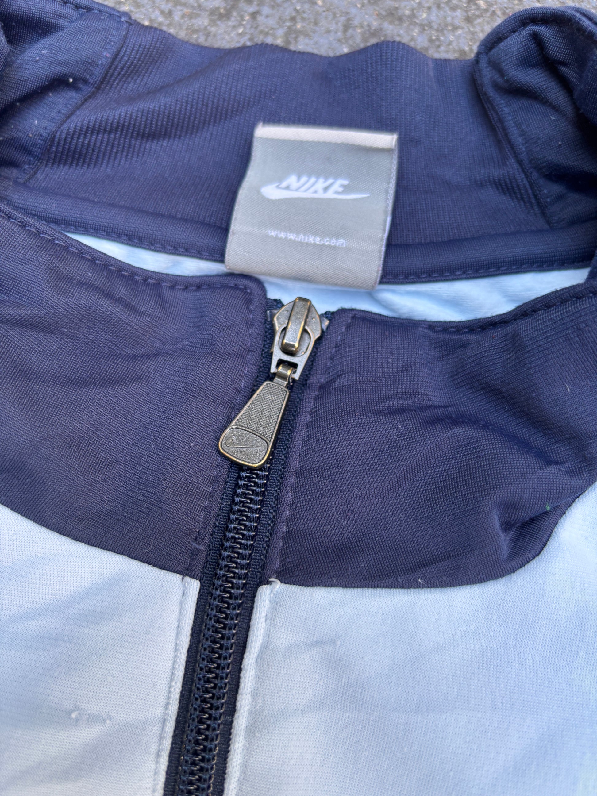 Vintage Y2K Nike Jacket Size XL Blue Two-Tone Chest Swoosh Full Zip Mock Neck
