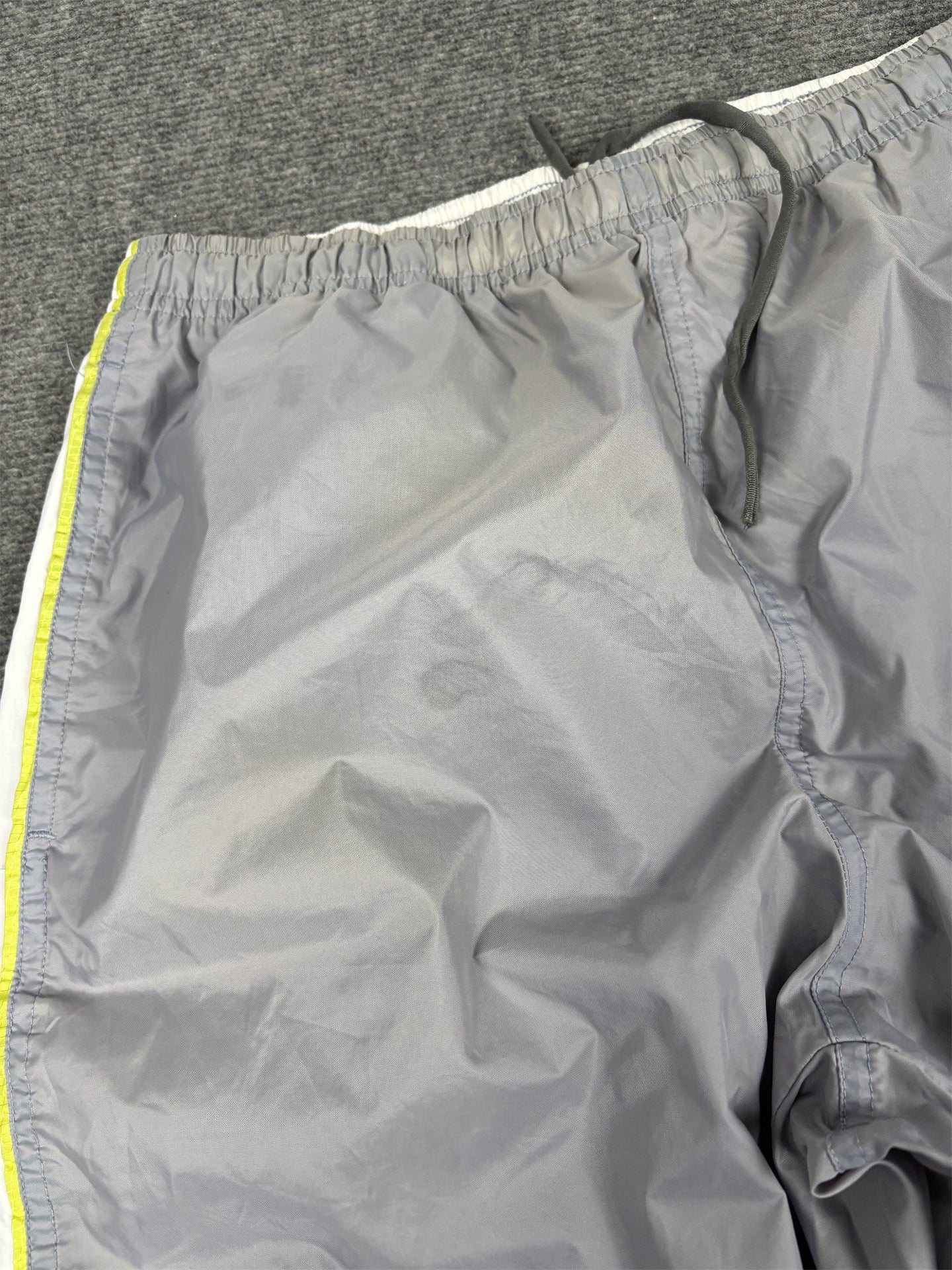 Vintage 90's Nike Track Pants Women's M Grey Grey Green Piping Spell Out Velcro Ankle Wide Leg