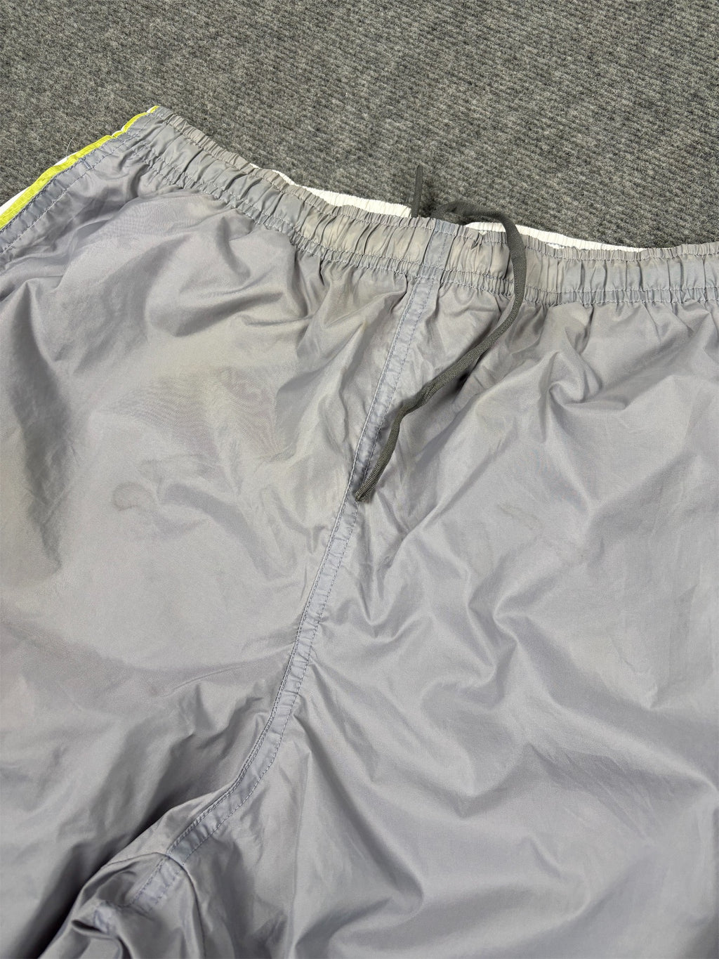 Vintage 90's Nike Track Pants Women's M Grey Grey Green Piping Spell Out Velcro Ankle Wide Leg