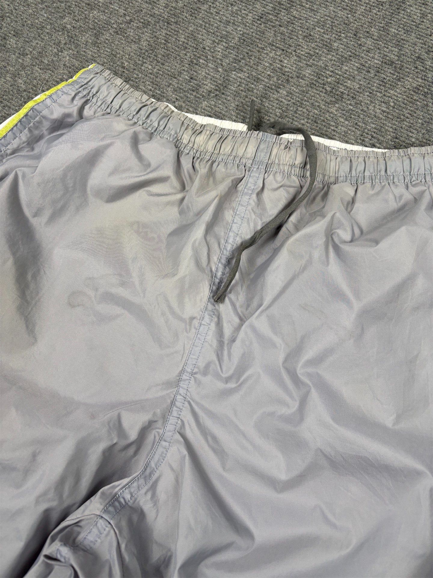 Vintage 90's Nike Track Pants Women's M Grey Grey Green Piping Spell Out Velcro Ankle Wide Leg