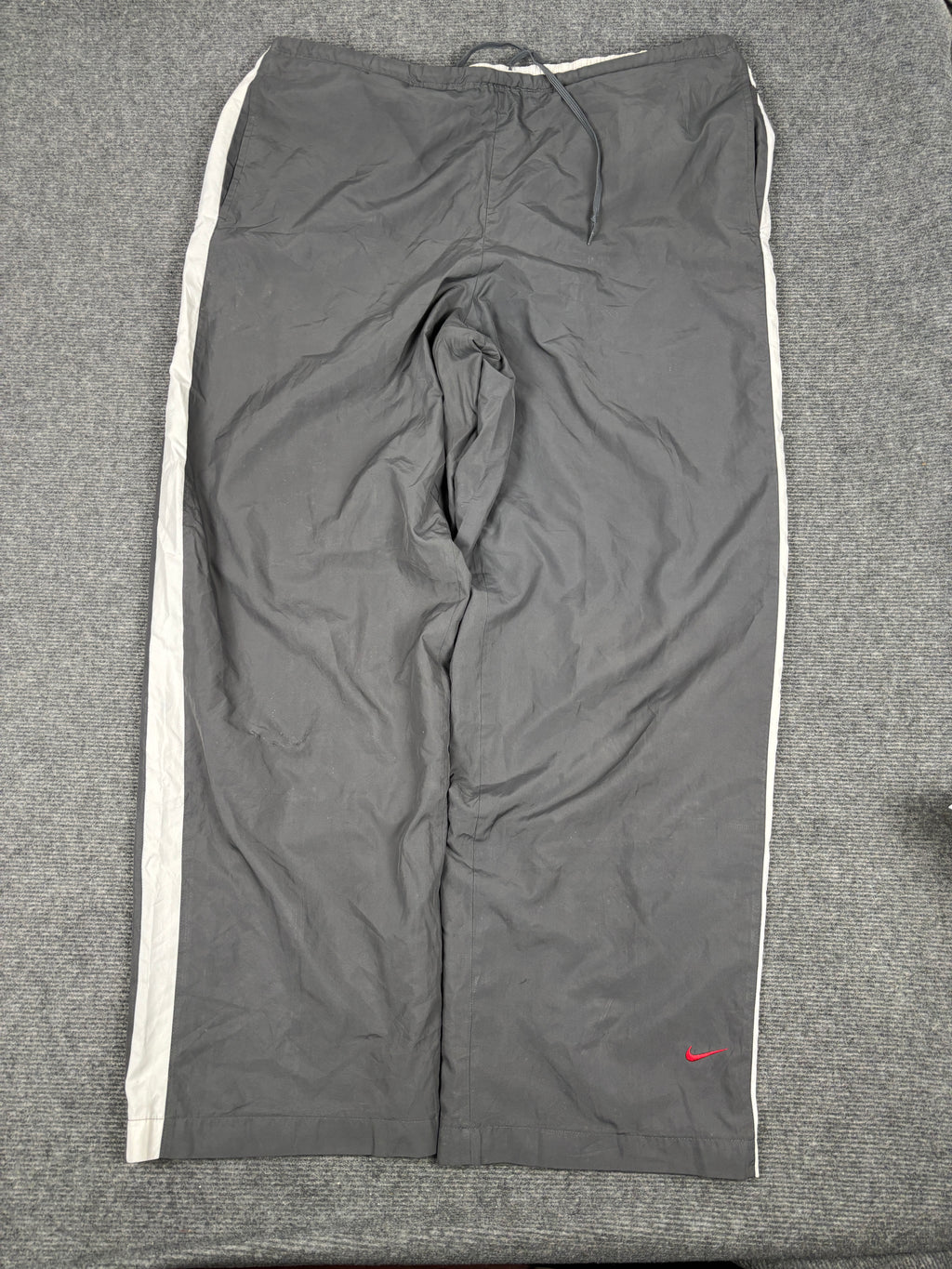 Vintage Y2K Nike Trackpants Women's XL Grey Red Ankle Swoosh Baggy Leg