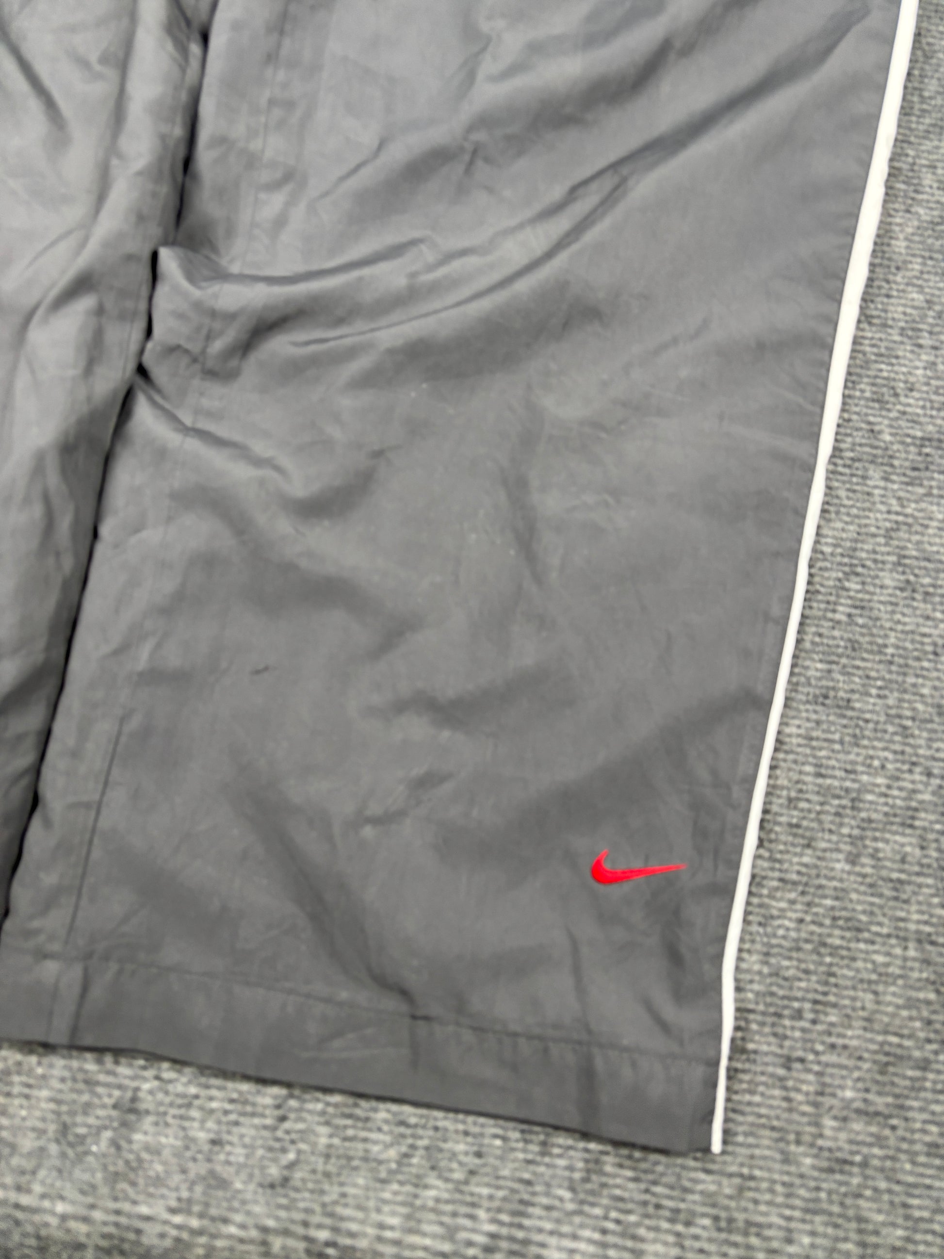 Vintage Y2K Nike Trackpants Women's XL Grey Red Ankle Swoosh Baggy Leg