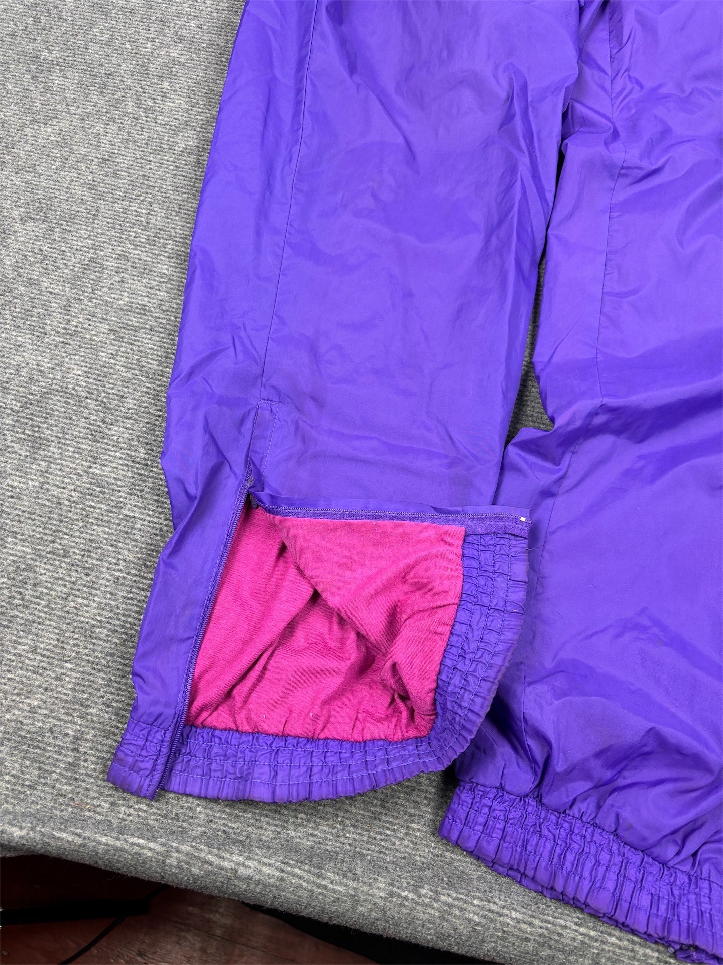 Vintage 90's Nike Track Pants Women's L Purple Pink Logo Parachute Joggers Tapered