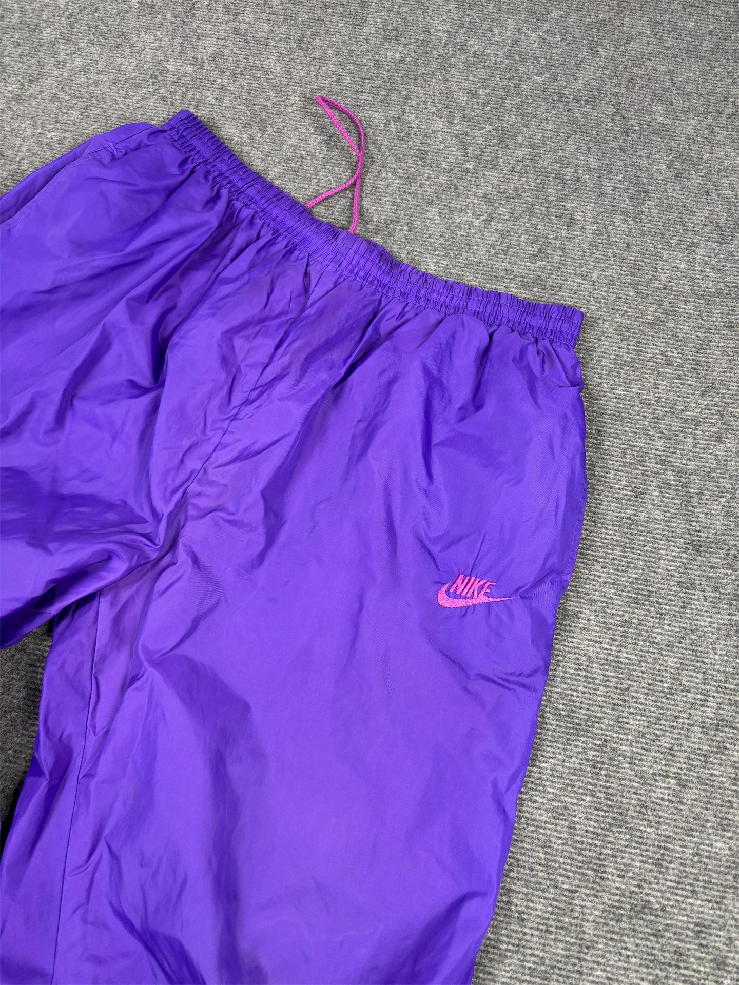 Vintage 90's Nike Track Pants Women's L Purple Pink Logo Parachute Joggers Tapered