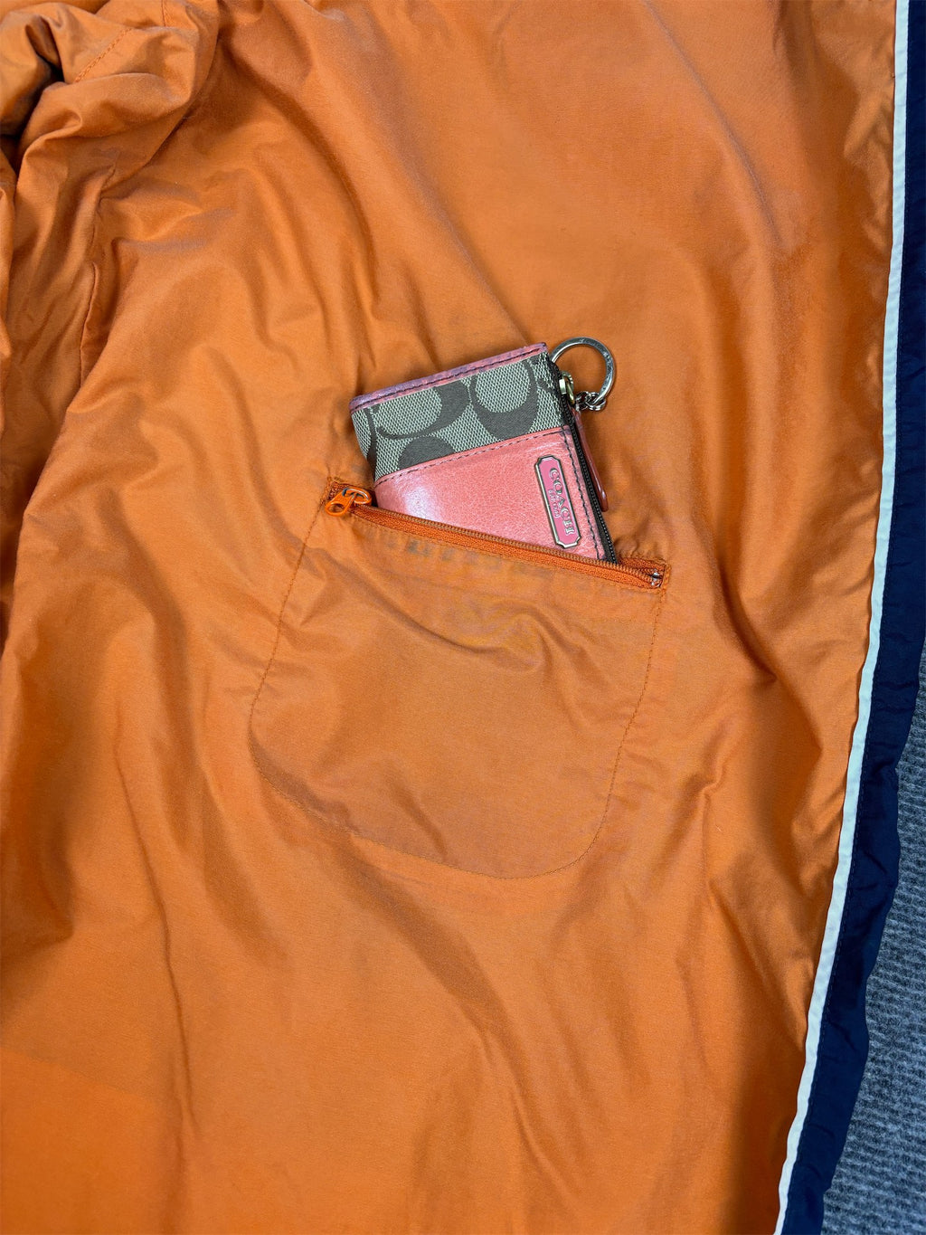 Vintage 90's Nike Cargo Track Pants Men's XL Orange Navy Panels White Piping Ankle Swoosh Wide Leg