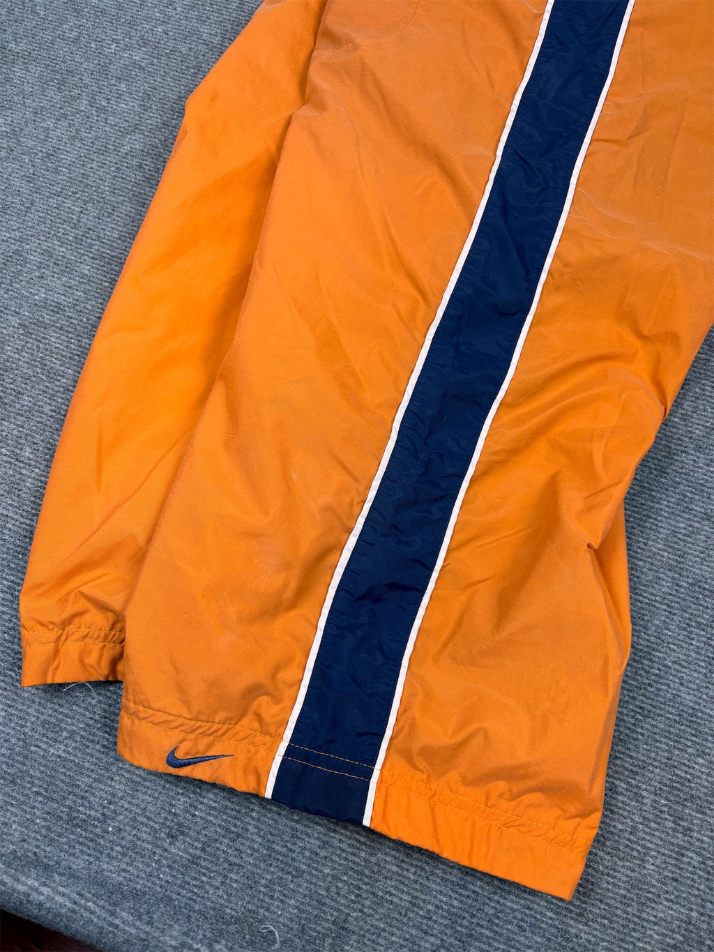 Vintage 90's Nike Cargo Track Pants Men's XL Orange Navy Panels White Piping Ankle Swoosh Wide Leg