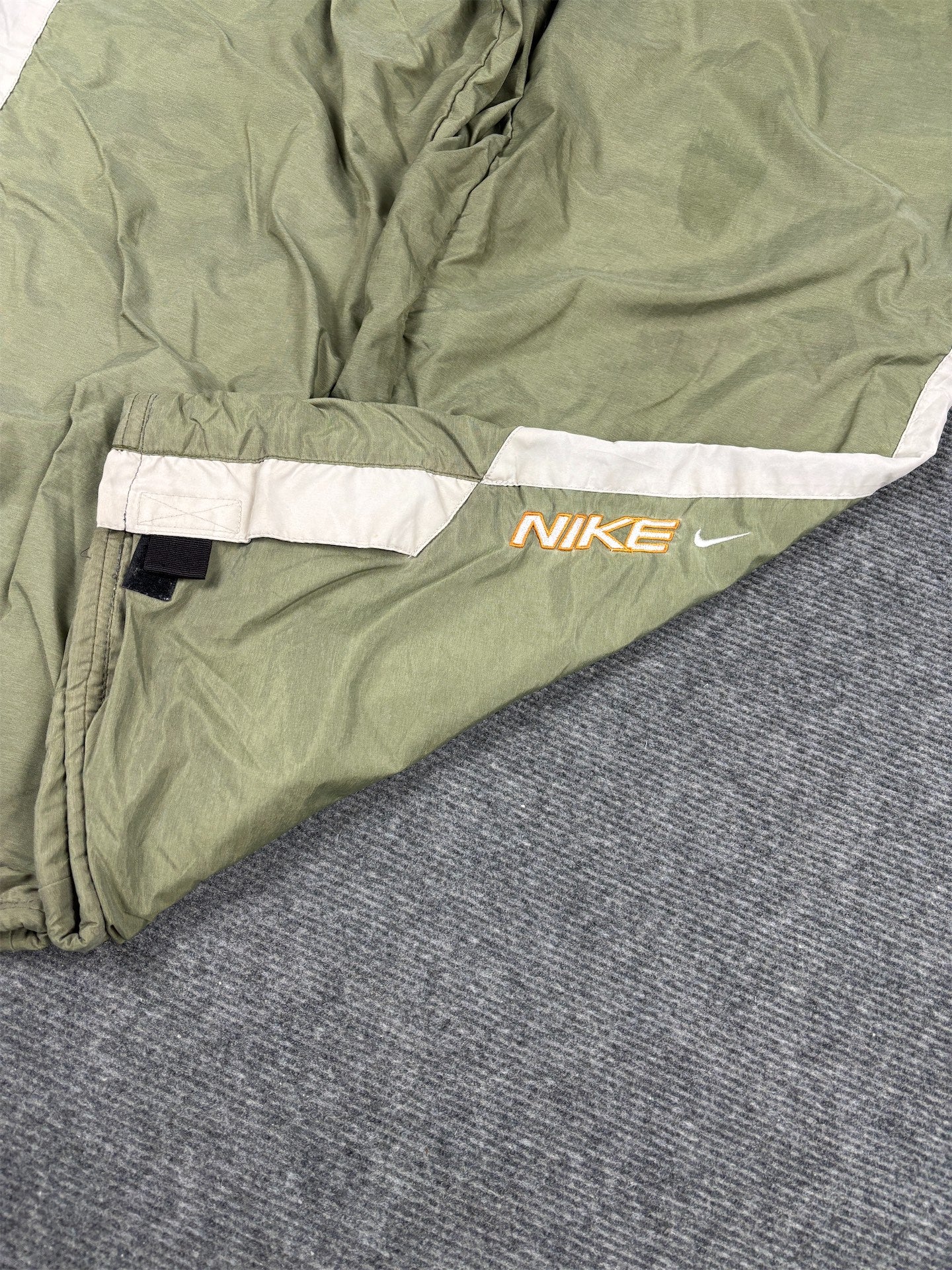 Vintage Y2K Nike Track Pants Size M Green Grey Panel Spell Out Leg Velcro Wide Leg Rare