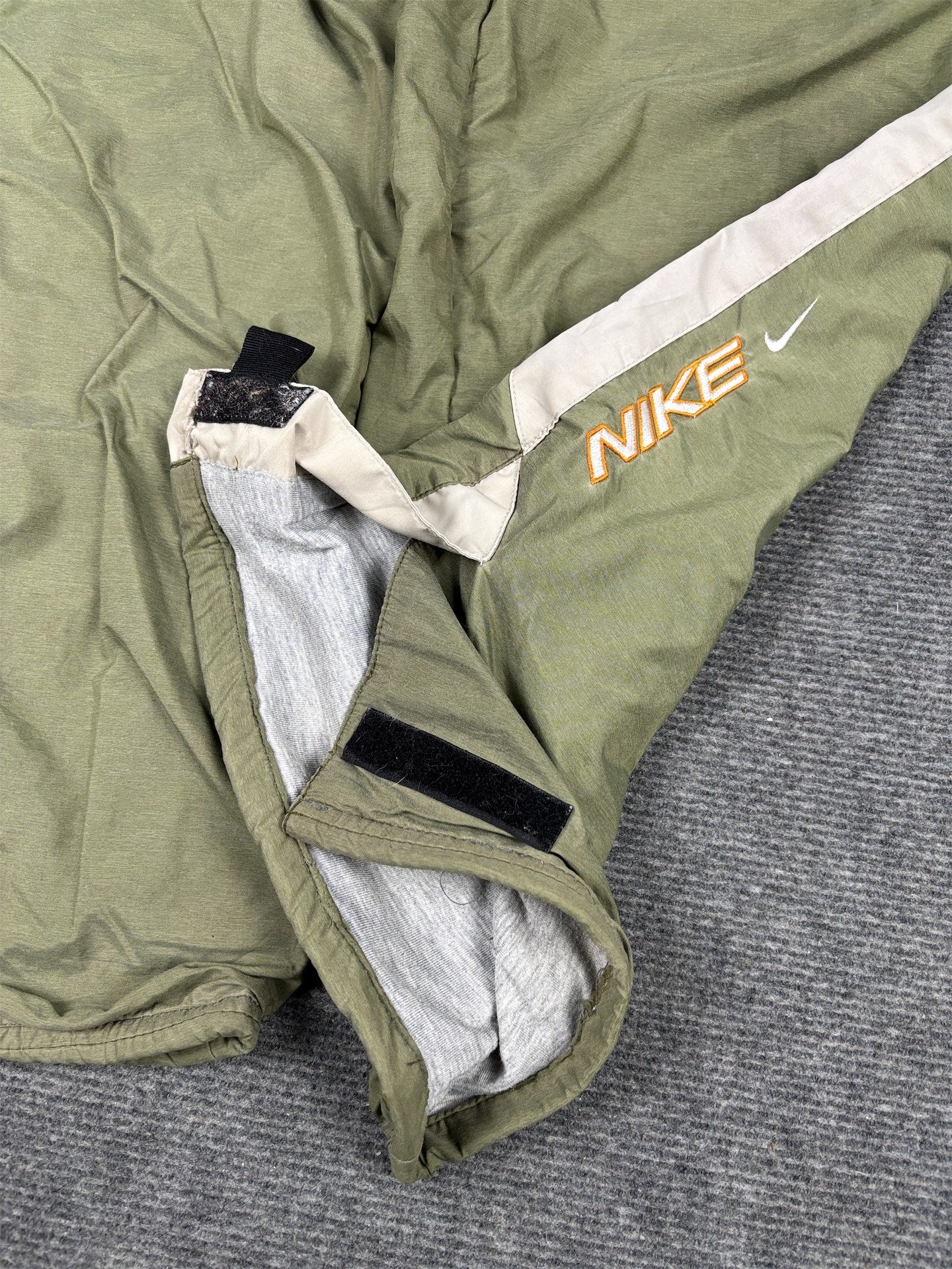 Vintage Y2K Nike Track Pants Size M Green Grey Panel Spell Out Leg Velcro Wide Leg Rare