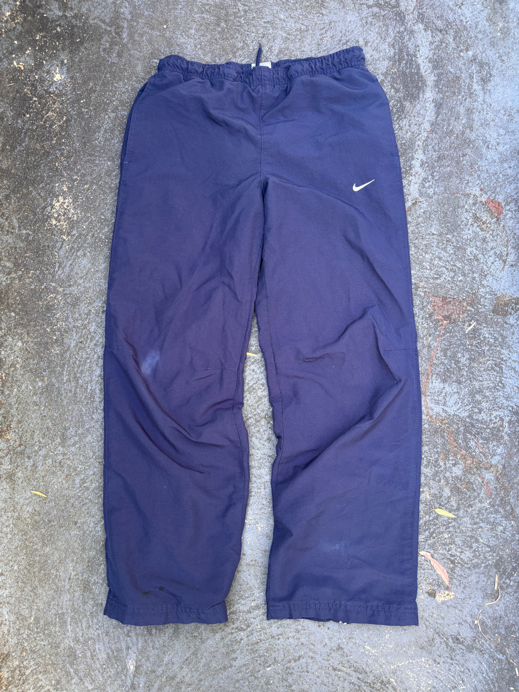 Vintage Y2K Nike Track Pants Women’s Size S Navy White Swoosh Wide Leg Windbreaker