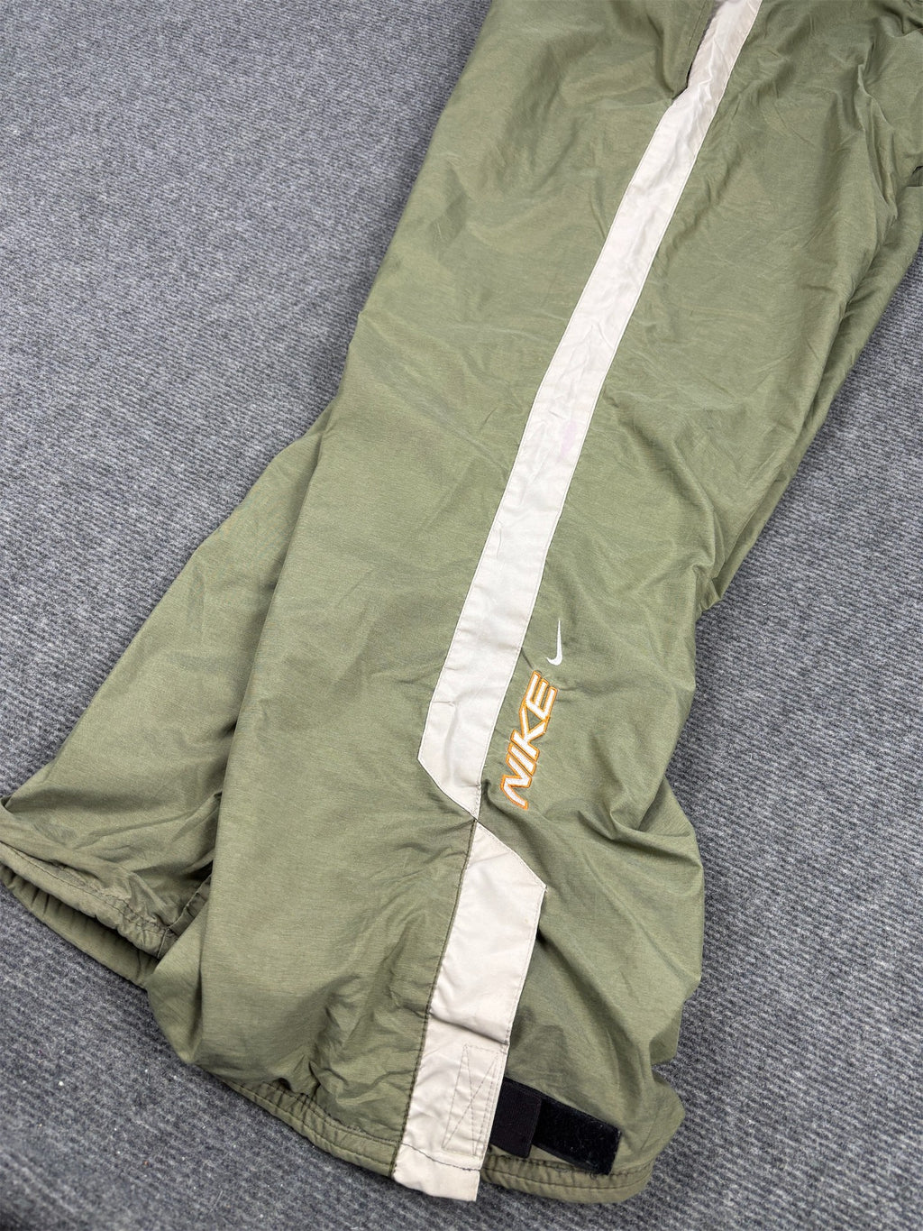 Vintage Y2K Nike Track Pants Size M Green Grey Panel Spell Out Leg Velcro Wide Leg Rare