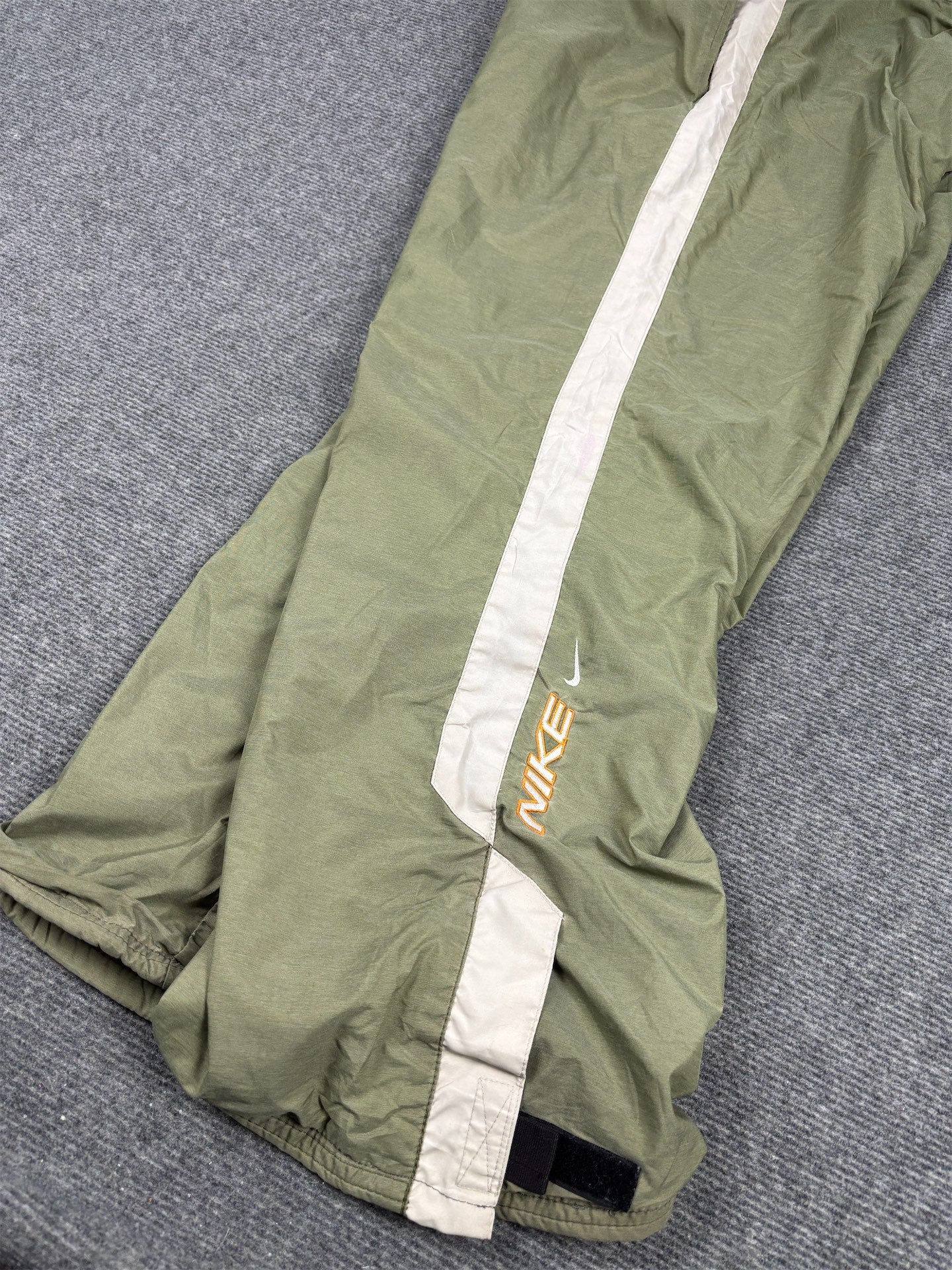 Vintage Y2K Nike Track Pants Size M Green Grey Panel Spell Out Leg Velcro Wide Leg Rare