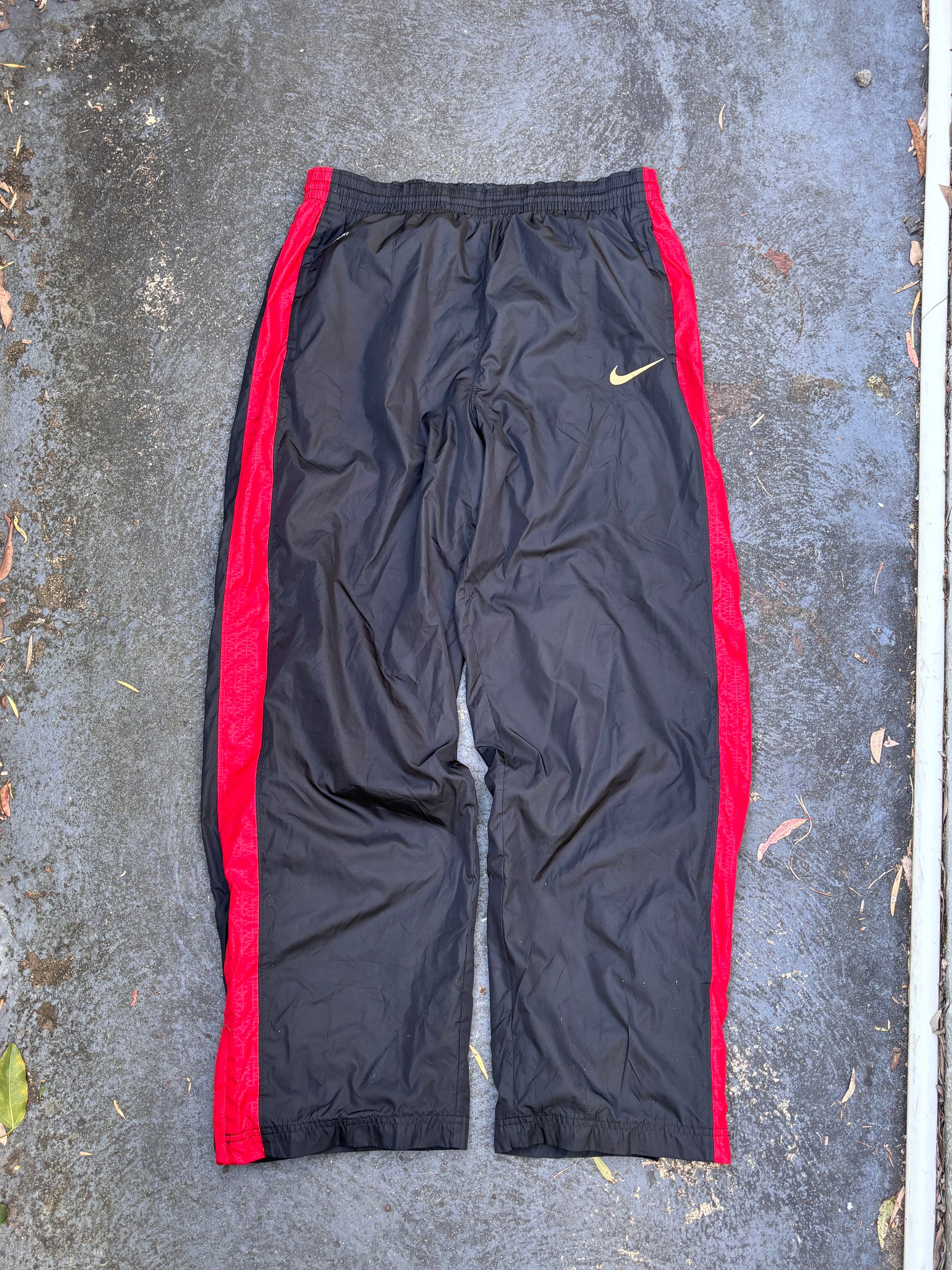 Vintage Y2K Nike Basketball Track Pants Size L Black Red Detail Wide Leg Ankle Zip