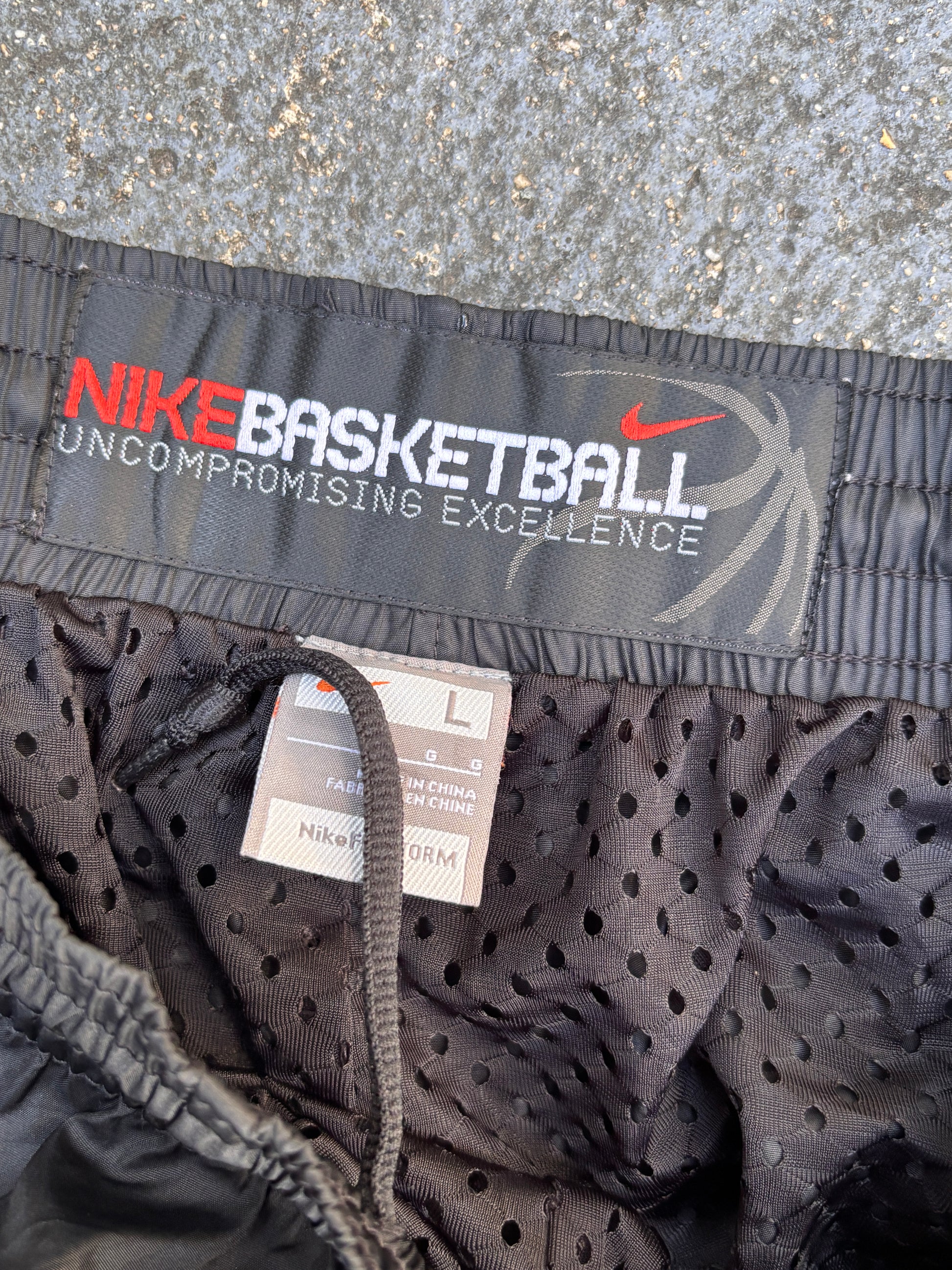 Vintage Y2K Nike Basketball Track Pants Size L Black Red Detail Wide Leg Ankle Zip