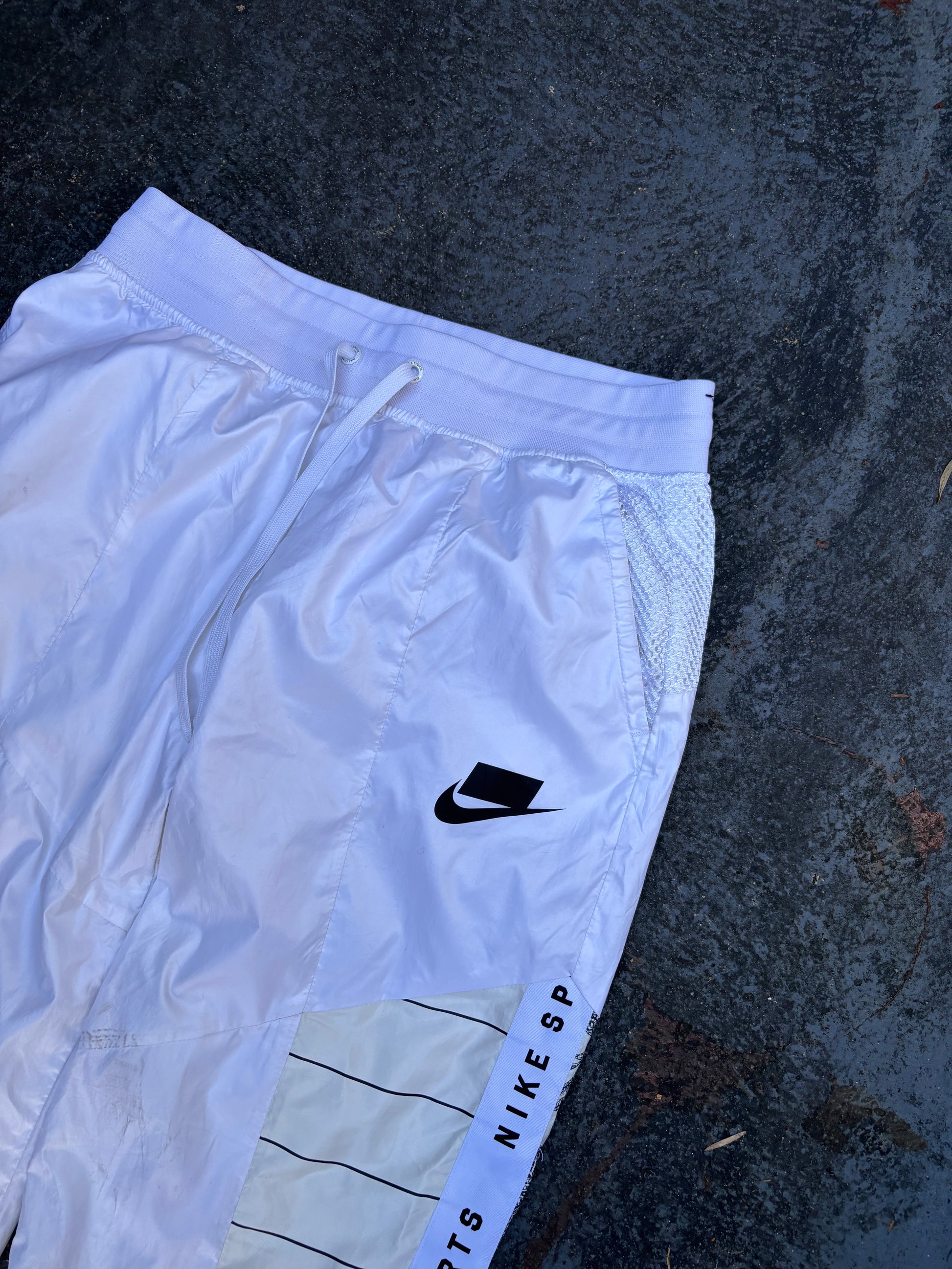 Nike Track Pants Size M Women’s White Pattern Detail Straight Leg Popper Ankle