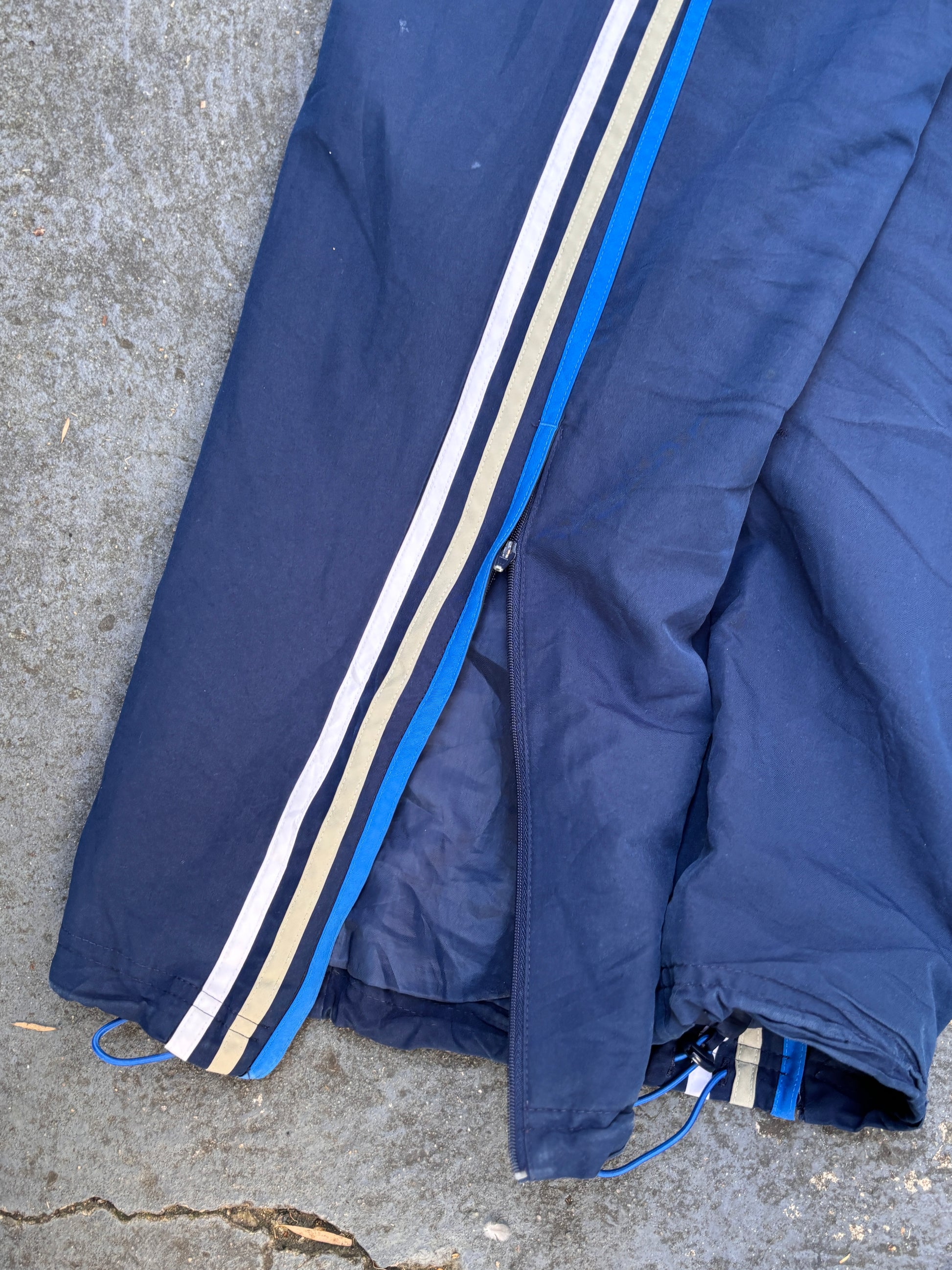 Adidas Track Pants Size L Navy Blue 3-Stripes Wide Leg Ankle Zip