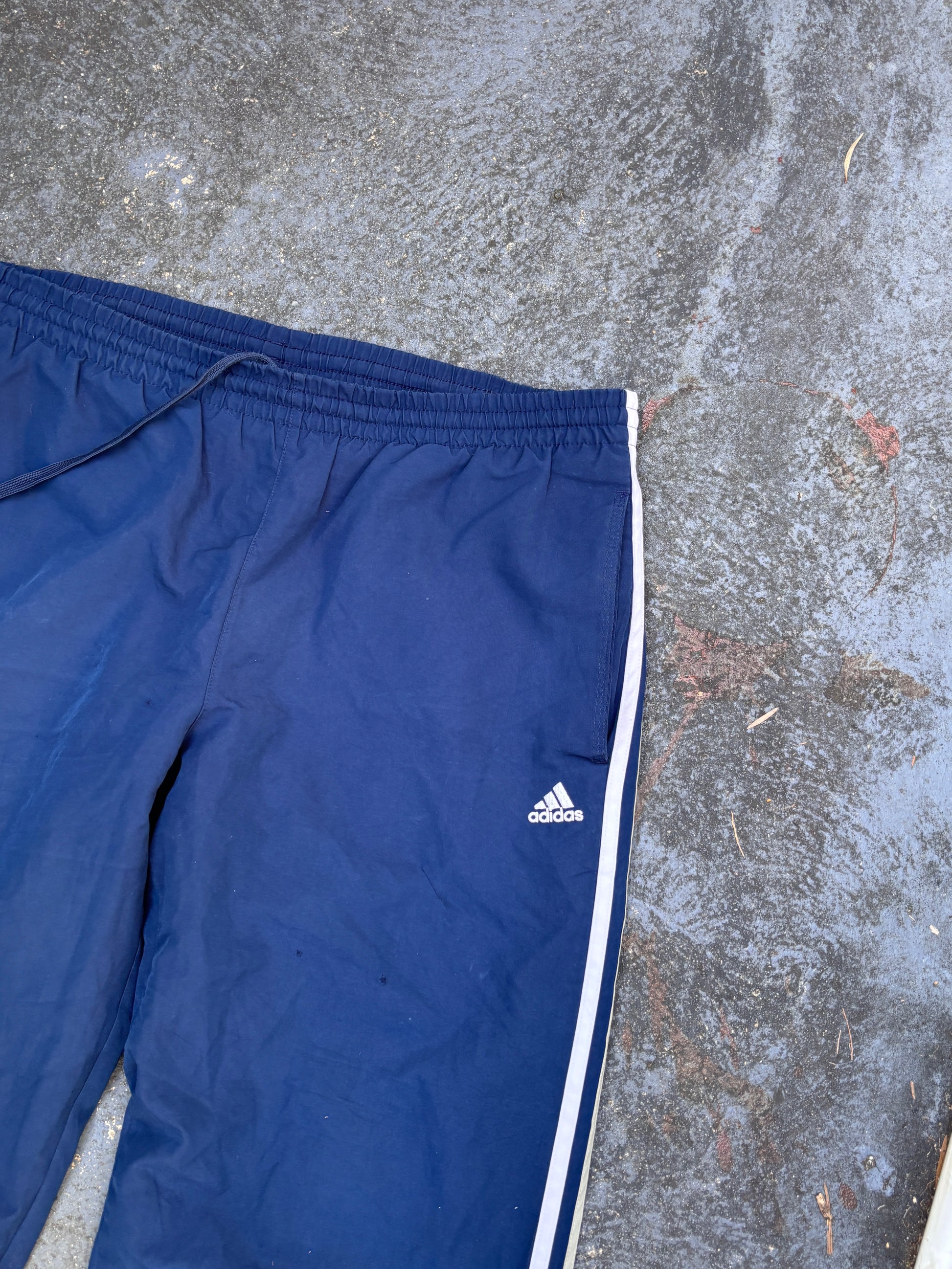 Adidas Track Pants Size L Navy Blue 3-Stripes Wide Leg Ankle Zip