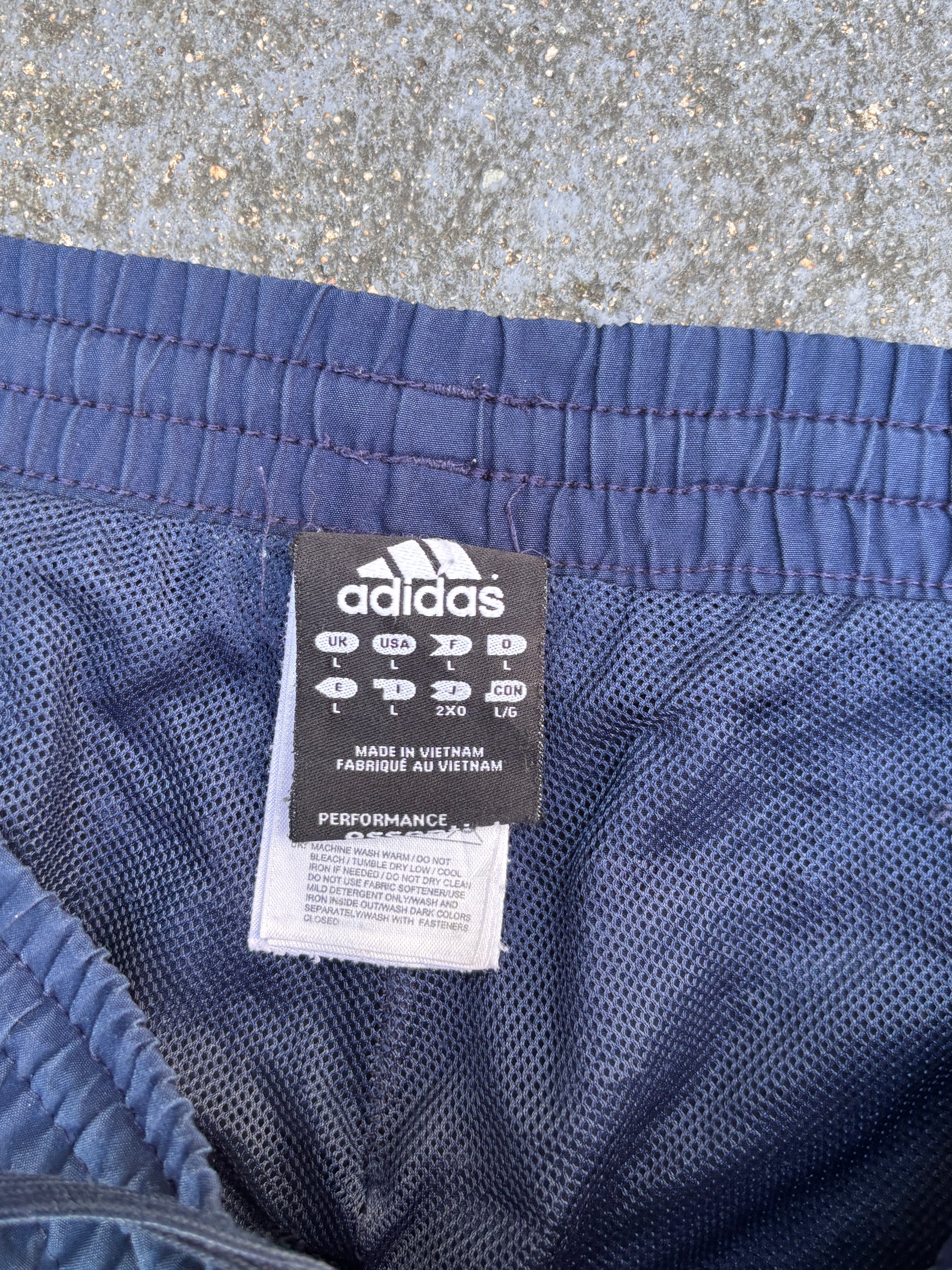 Adidas Track Pants Size L Navy Blue 3-Stripes Wide Leg Ankle Zip