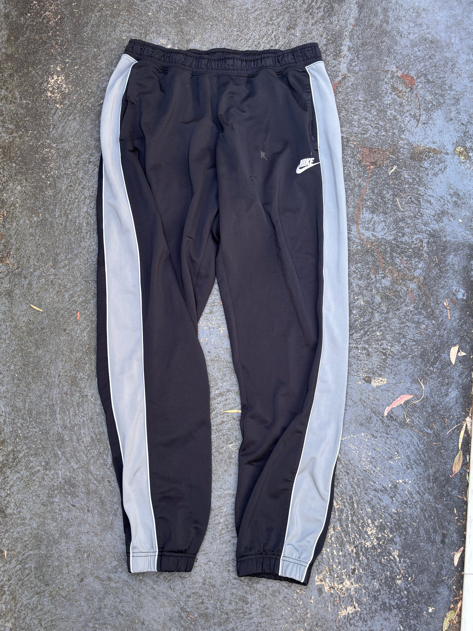Nike Track Pants Size XL Black Grey Detail White Piping Straight Leg Cuffed Ankle