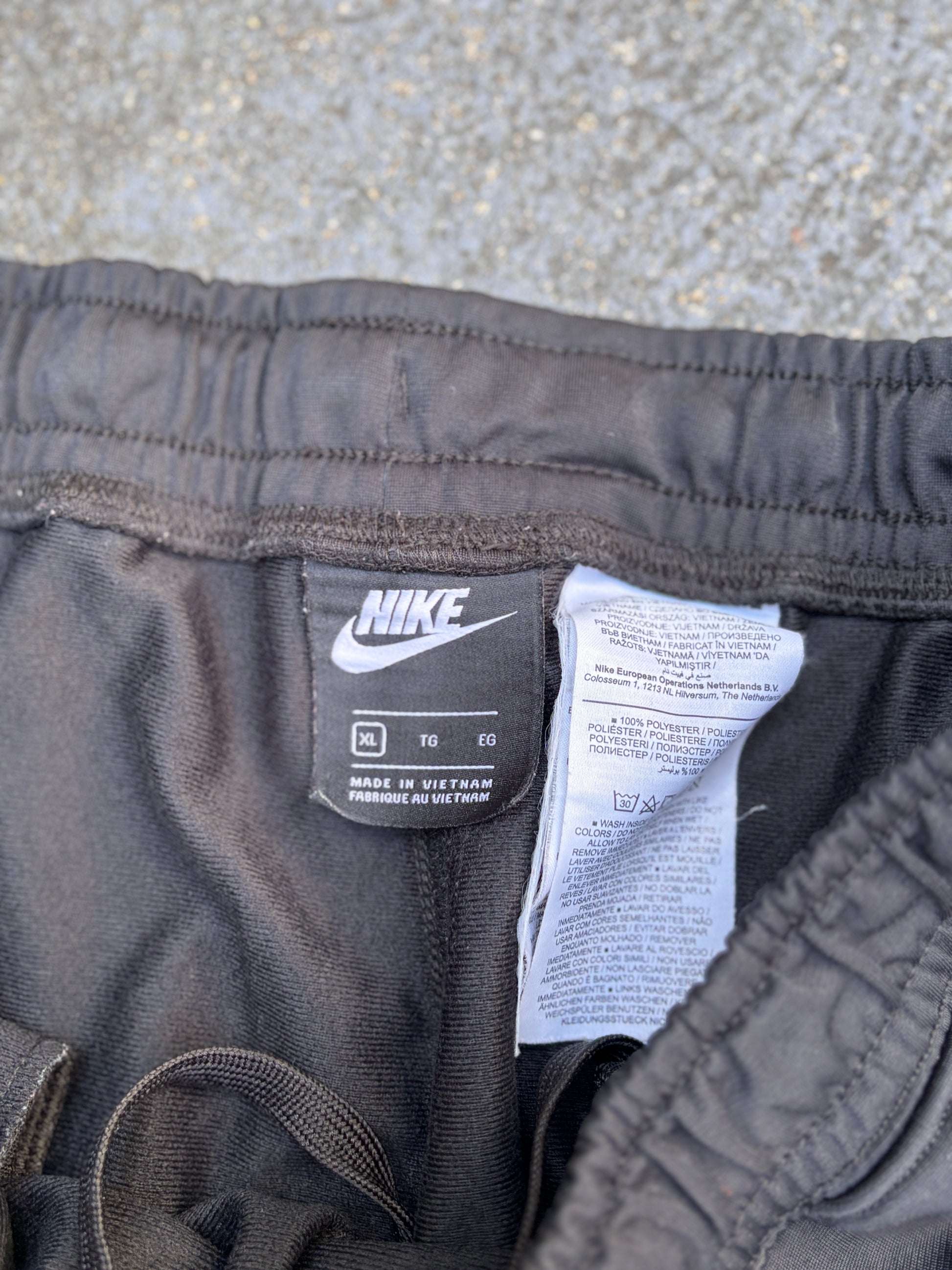 Nike Track Pants Size XL Black Grey Detail White Piping Straight Leg Cuffed Ankle