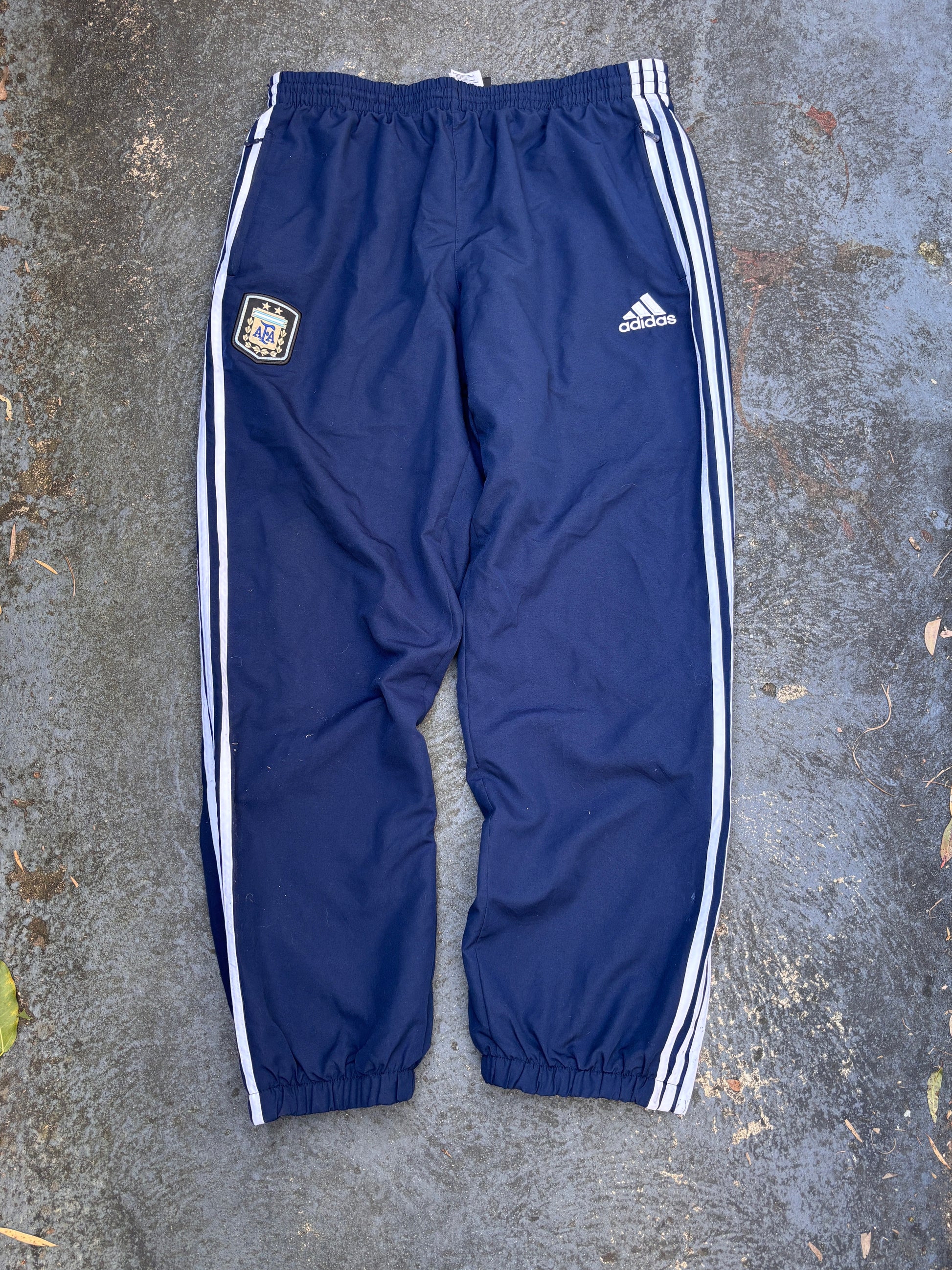 Vintage Y2K Adidas Track Pants Size L Navy 3-Stripes Argentina Football Wide Leg Ankle Zip
