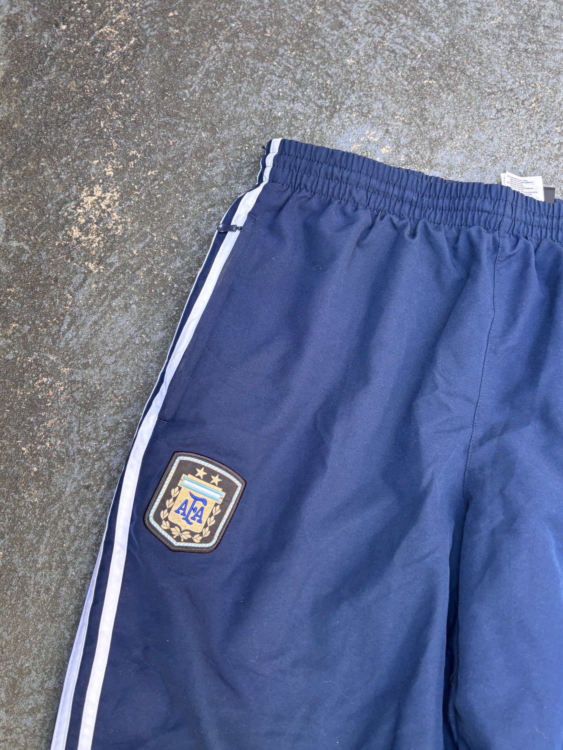 Vintage Y2K Adidas Track Pants Size L Navy 3-Stripes Argentina Football Wide Leg Ankle Zip