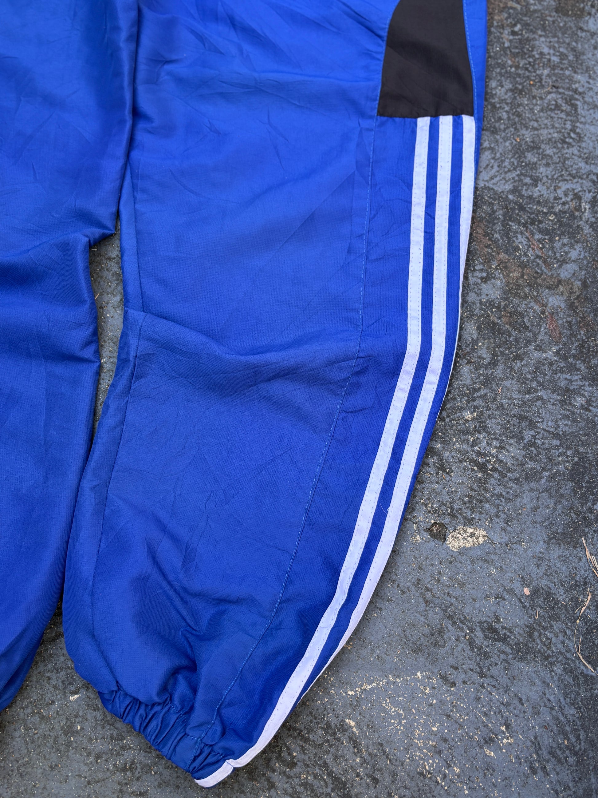 Vintage 90s Adidas Track Pants Size S Blue White Detail Wide Leg Cuffed Ankle