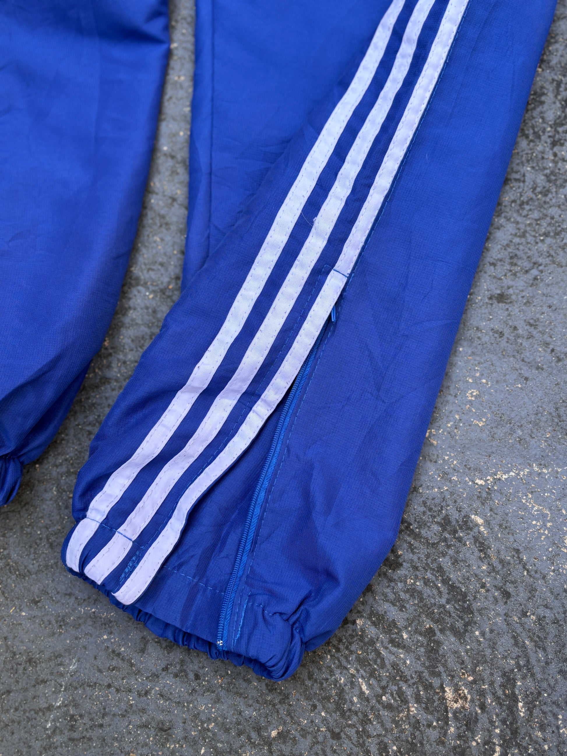 Vintage 90s Adidas Track Pants Size S Blue White Detail Wide Leg Cuffed Ankle