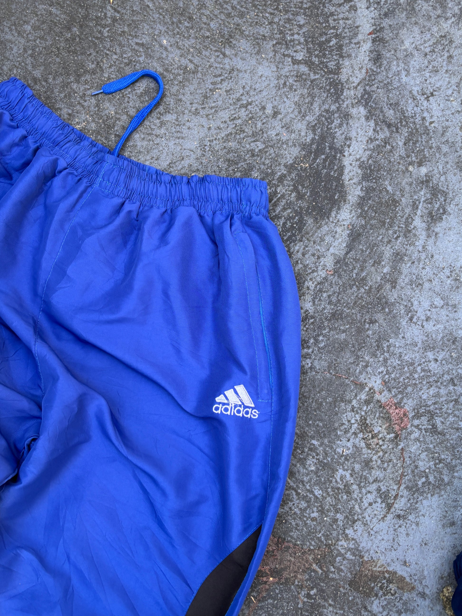 Vintage 90s Adidas Track Pants Size S Blue White Detail Wide Leg Cuffed Ankle