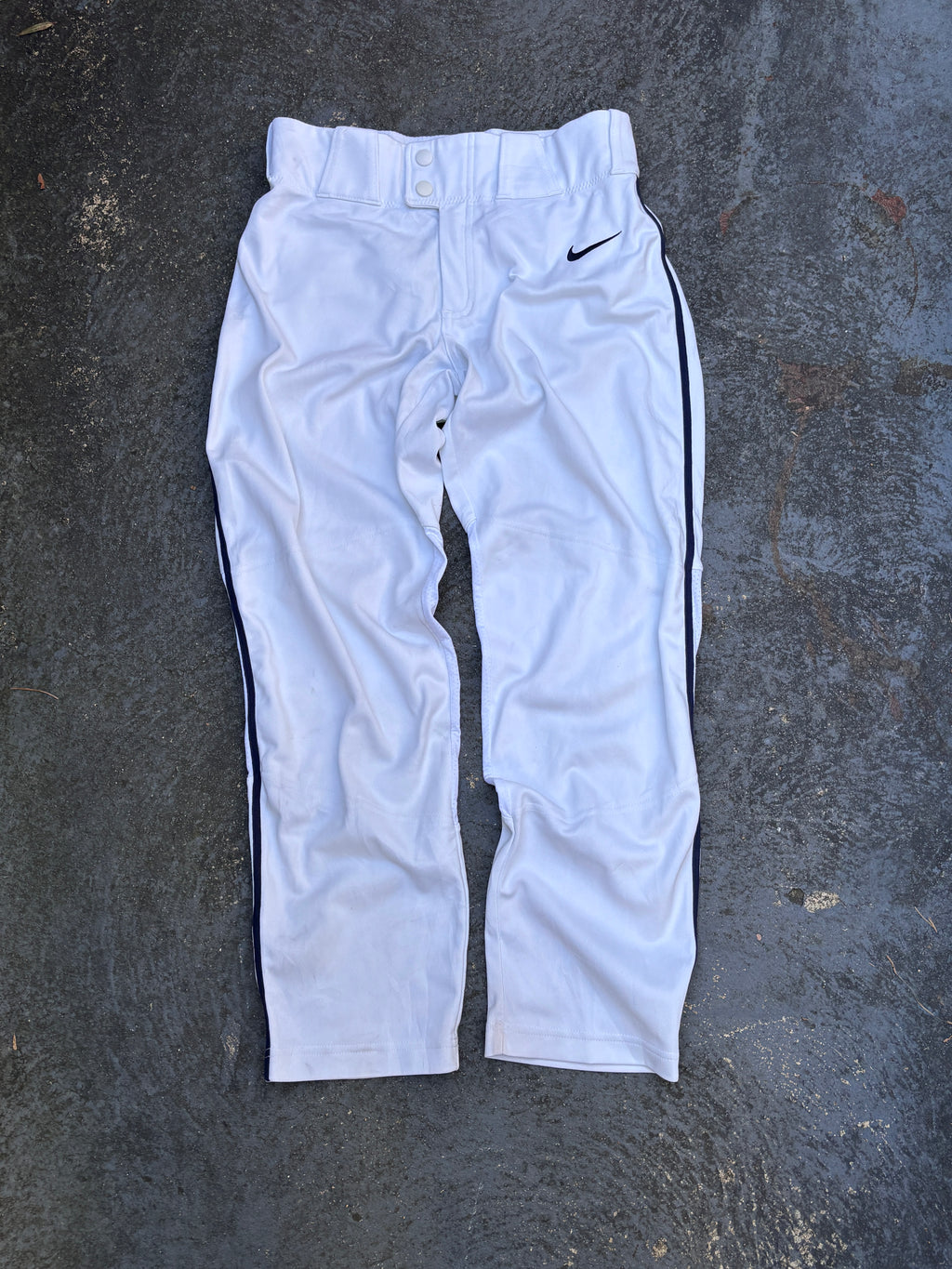 Nike Baseball Pants Women’s Size XS White Navy Detail Button Zip Straight Leg