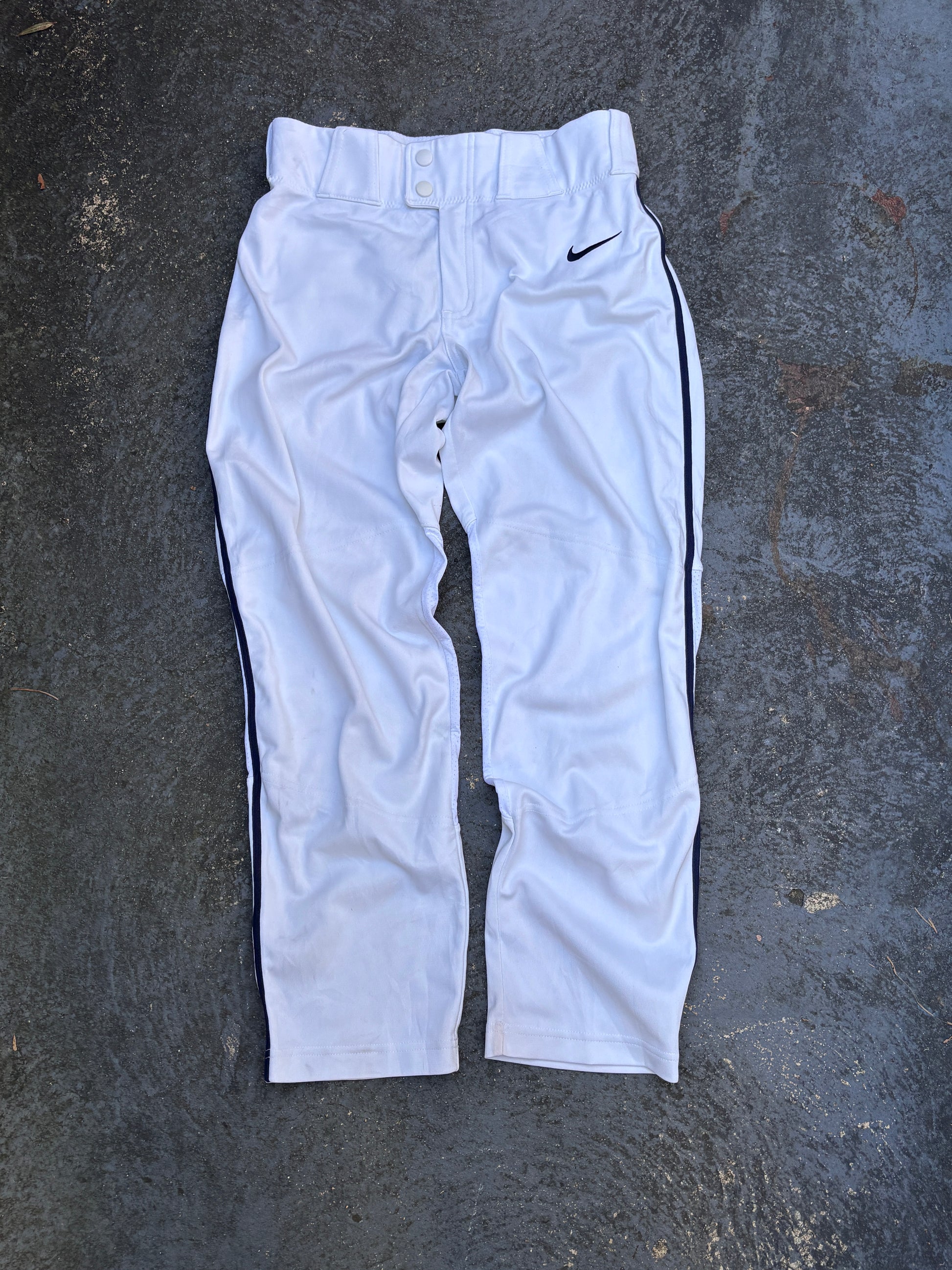 Nike Baseball Pants Women’s Size XS White Navy Detail Button Zip Straight Leg