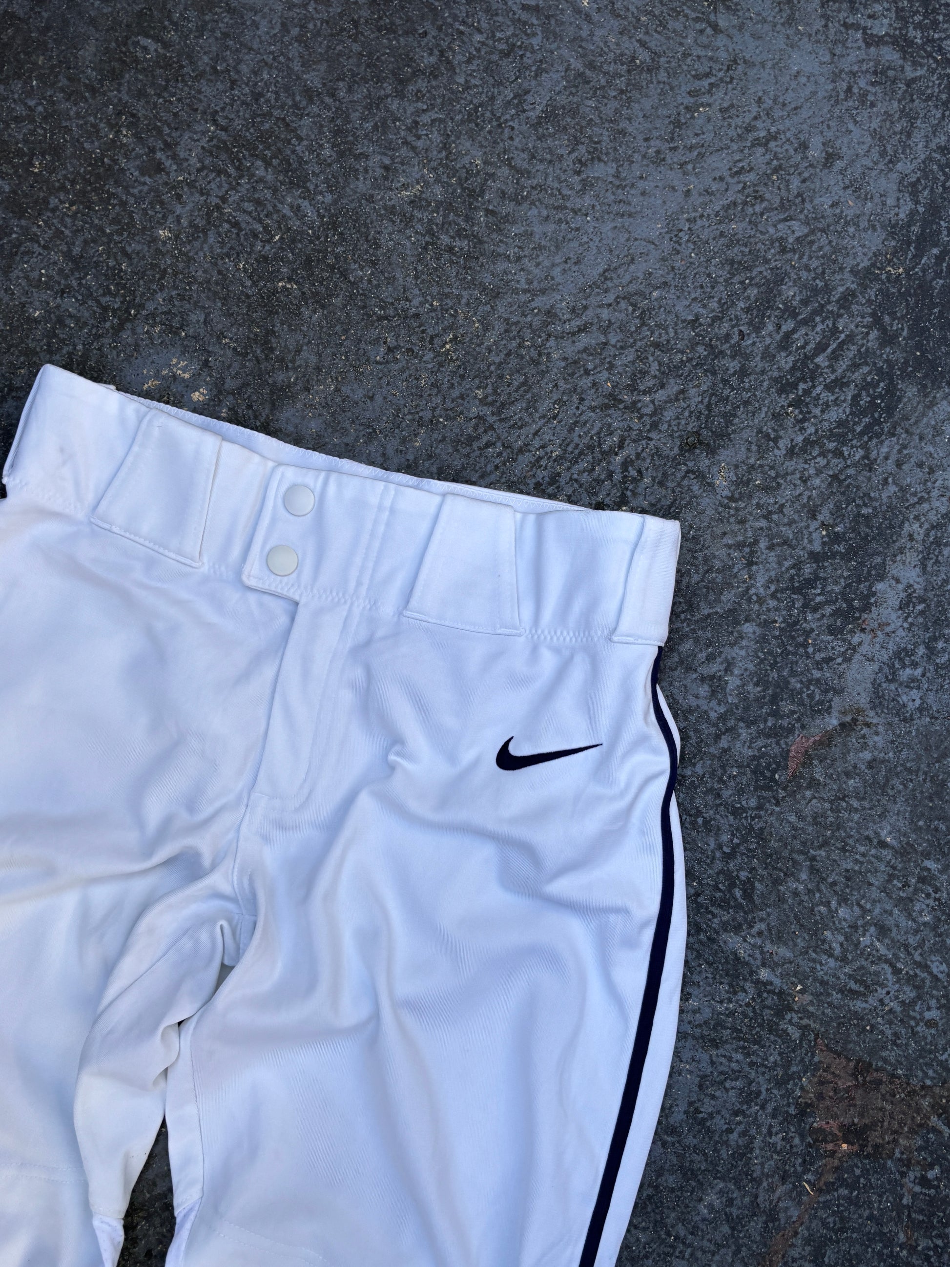 Nike Baseball Pants Women’s Size XS White Navy Detail Button Zip Straight Leg