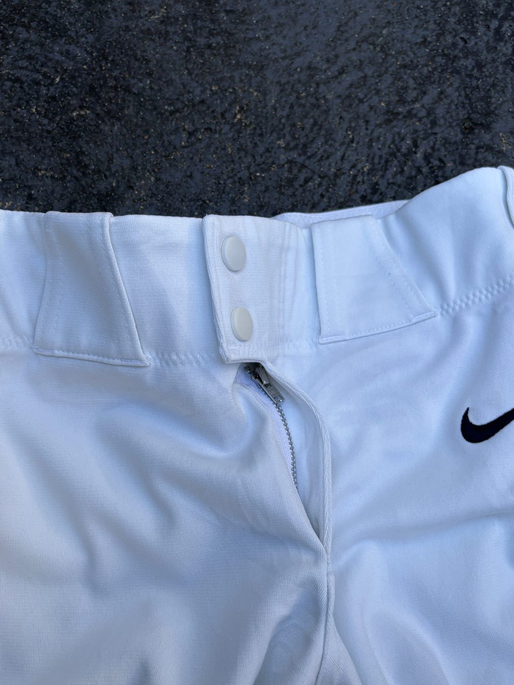 Nike Baseball Pants Women’s Size XS White Navy Detail Button Zip Straight Leg