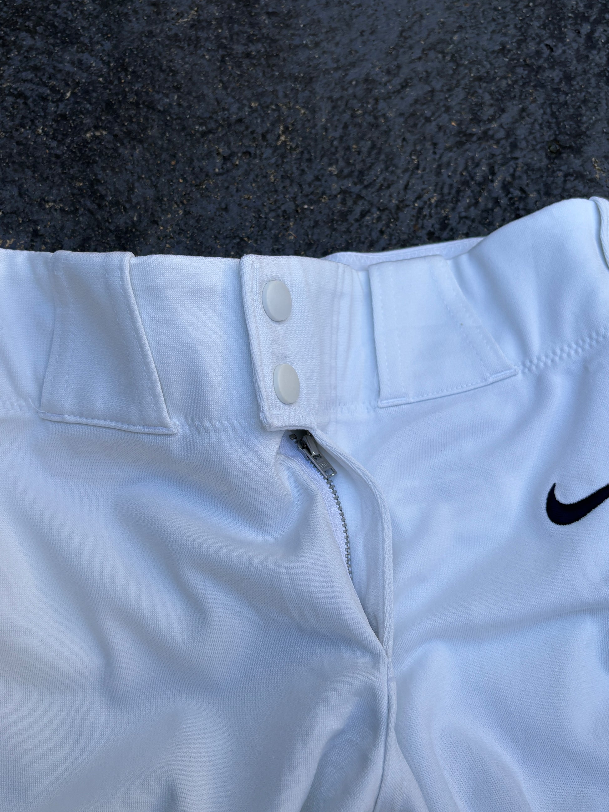 Nike Baseball Pants Women’s Size XS White Navy Detail Button Zip Straight Leg