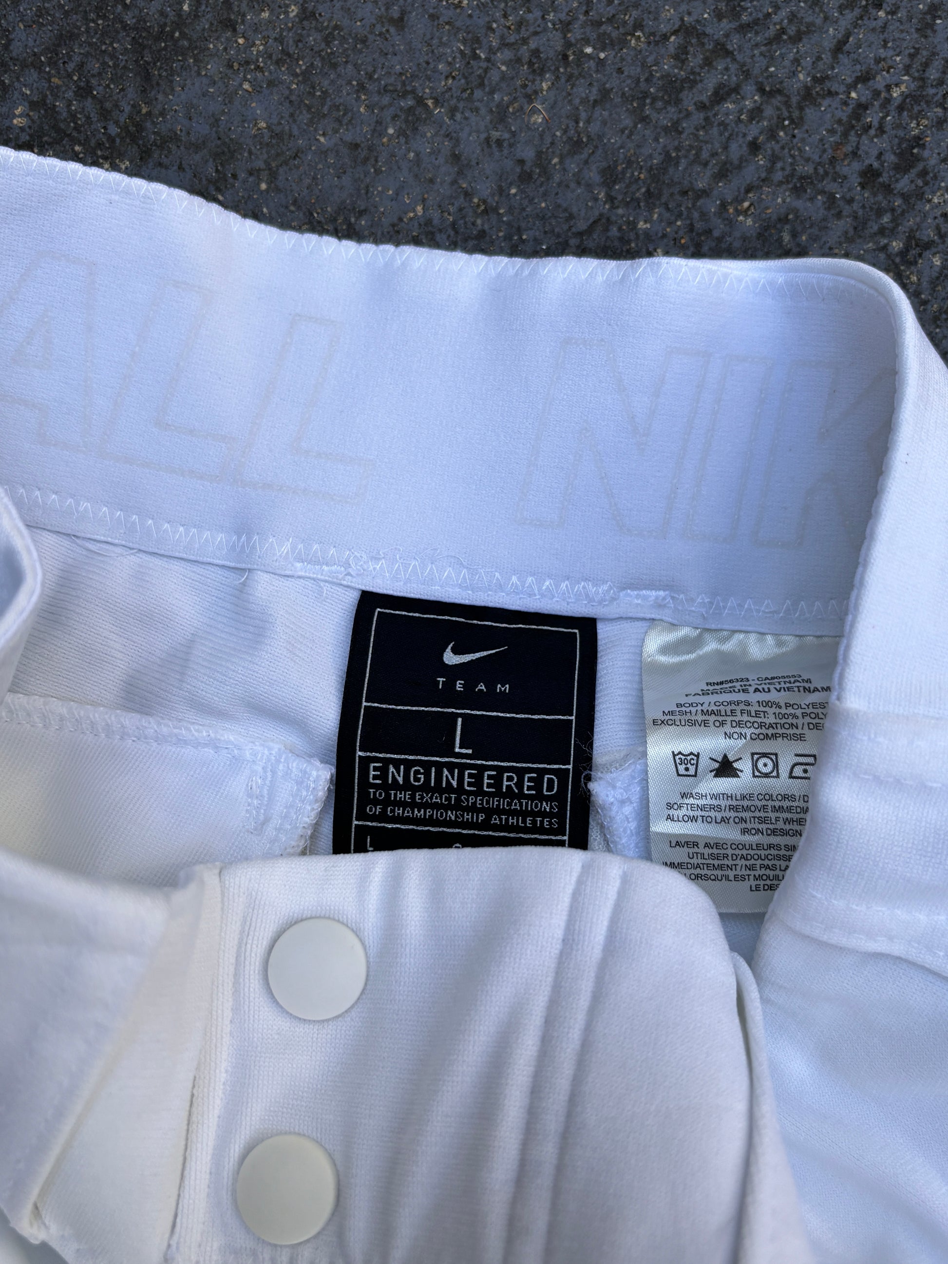 Nike Baseball Pants Women’s Size XS White Navy Detail Button Zip Straight Leg