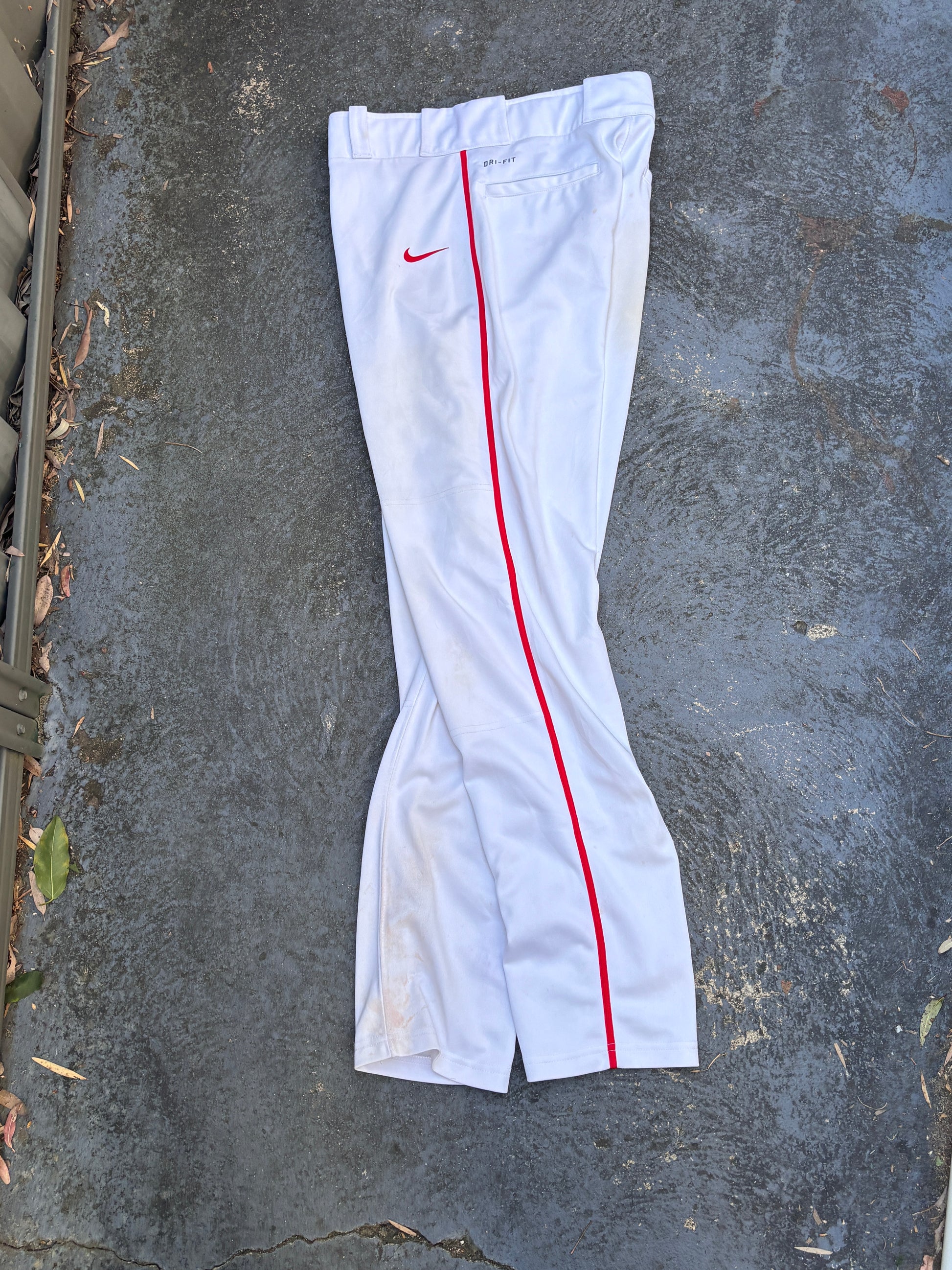 Nike Baseball Pants Size S White Red Detail Straight Leg Button Zip