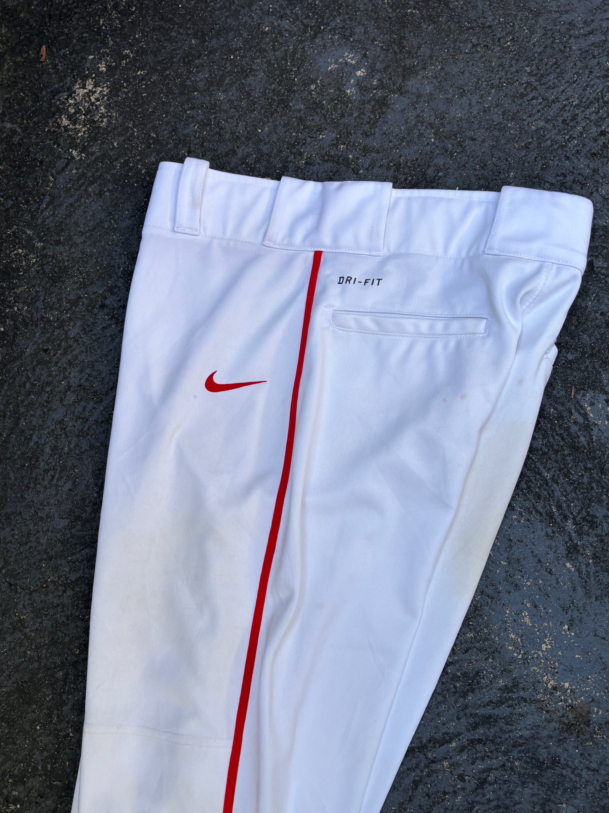 Nike Baseball Pants Size S White Red Detail Straight Leg Button Zip